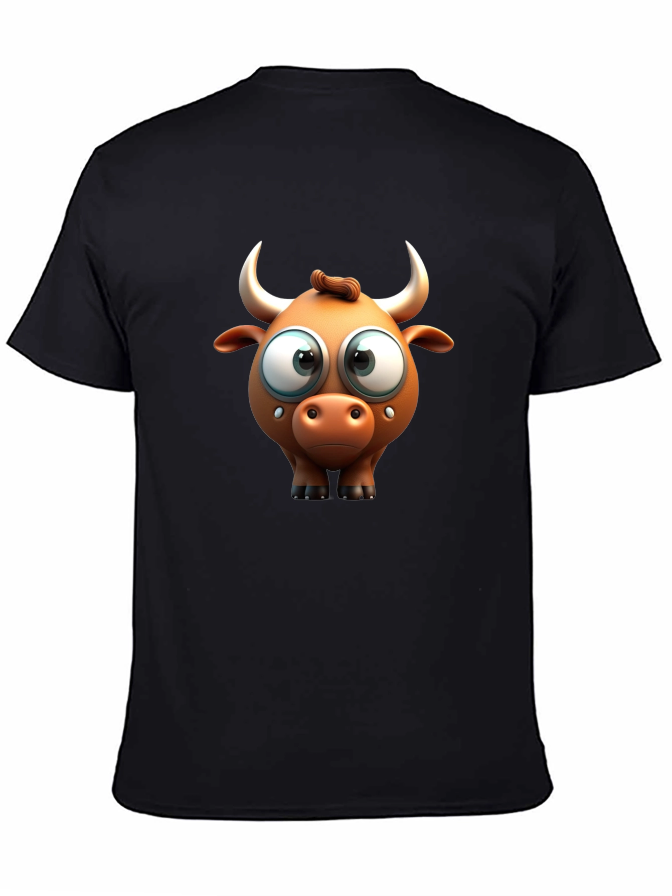 Funny Cartoon Bull Graphic Black T-Shirt