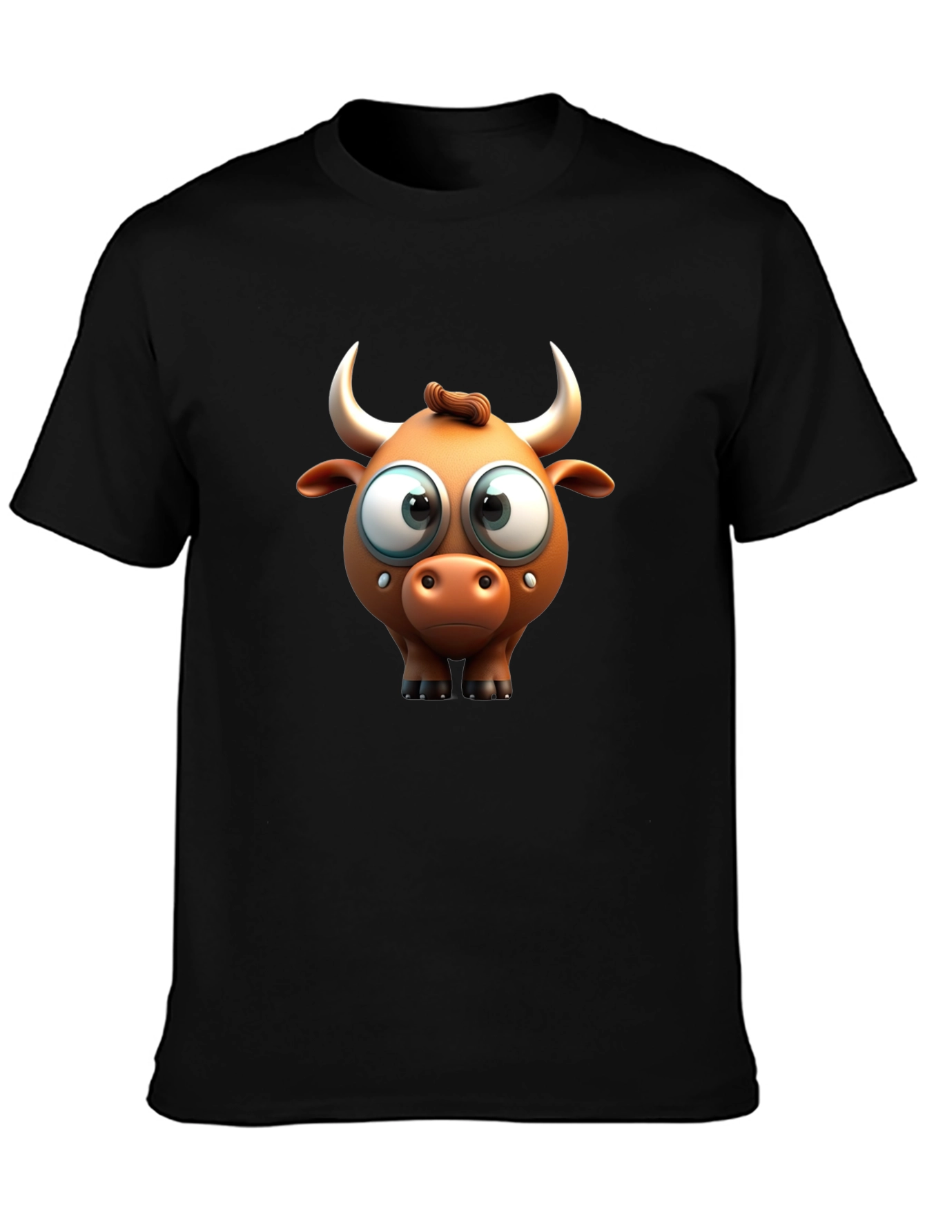 Funny Cartoon Bull Graphic Black T-Shirt