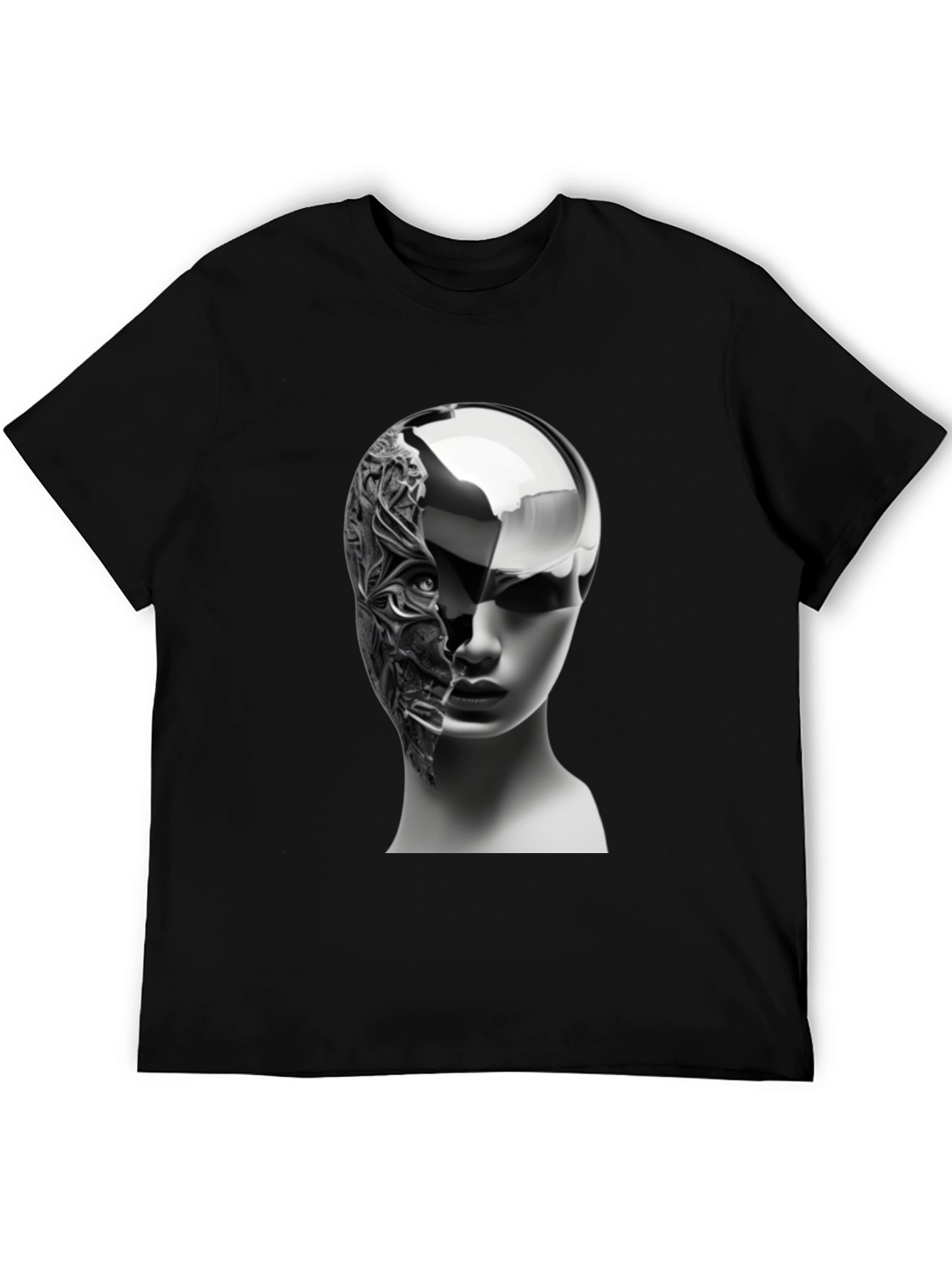 Futuristic Woman Graphic Tee - Black Cotton Blend