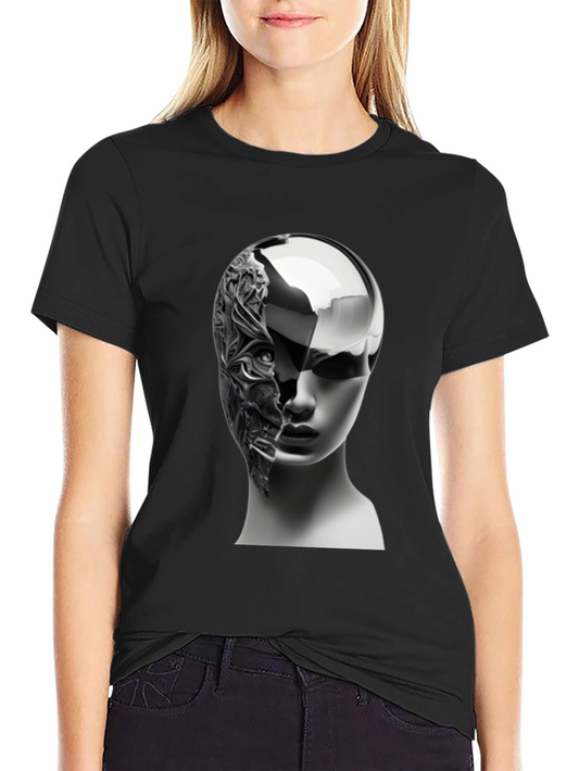 Futuristic Woman Graphic Tee - Black Cotton Blend