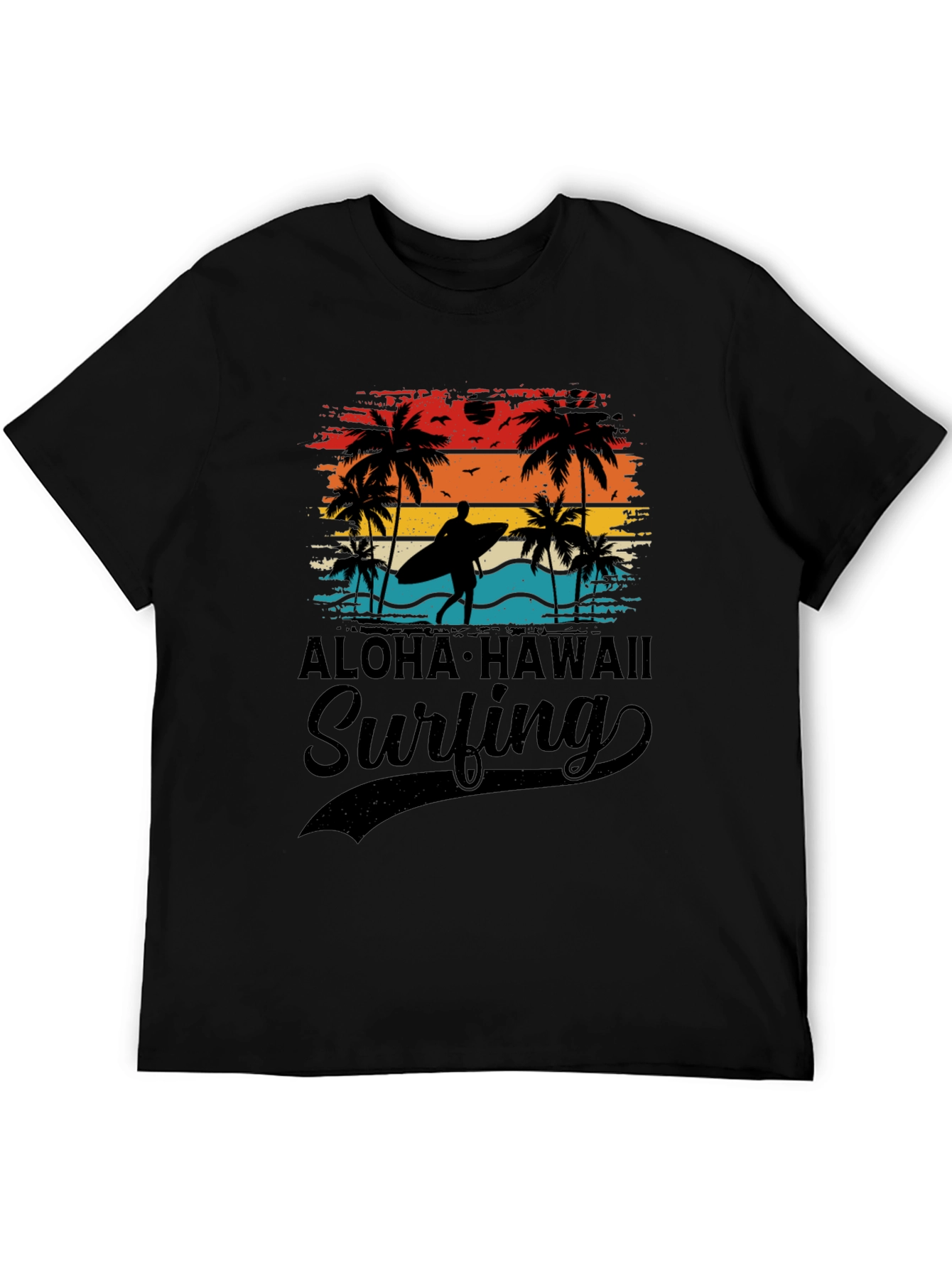 Aloha Hawaii Surfing T-Shirt Palm Tree Sunset Tee