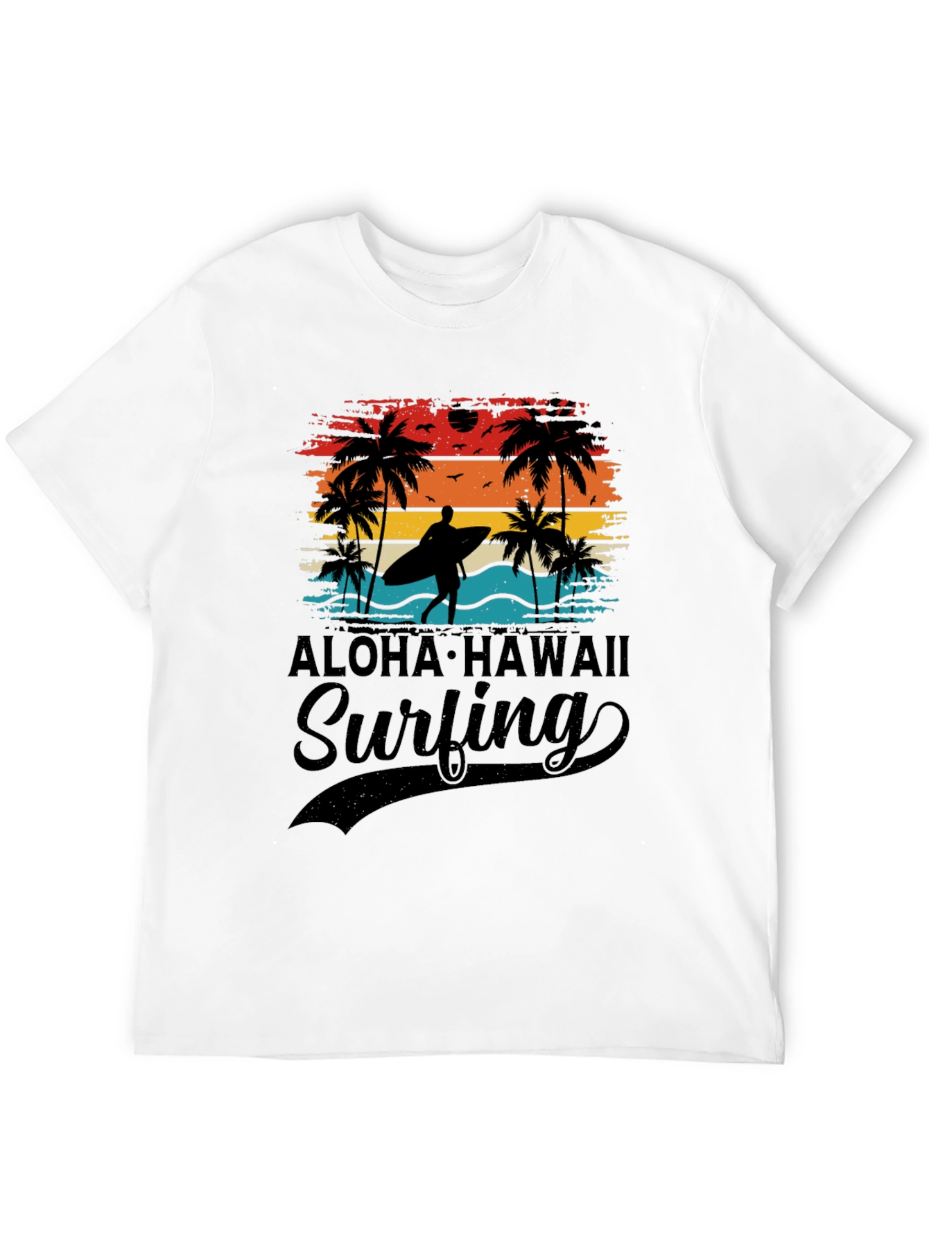Aloha Hawaii Surfing T-Shirt Palm Tree Sunset Tee