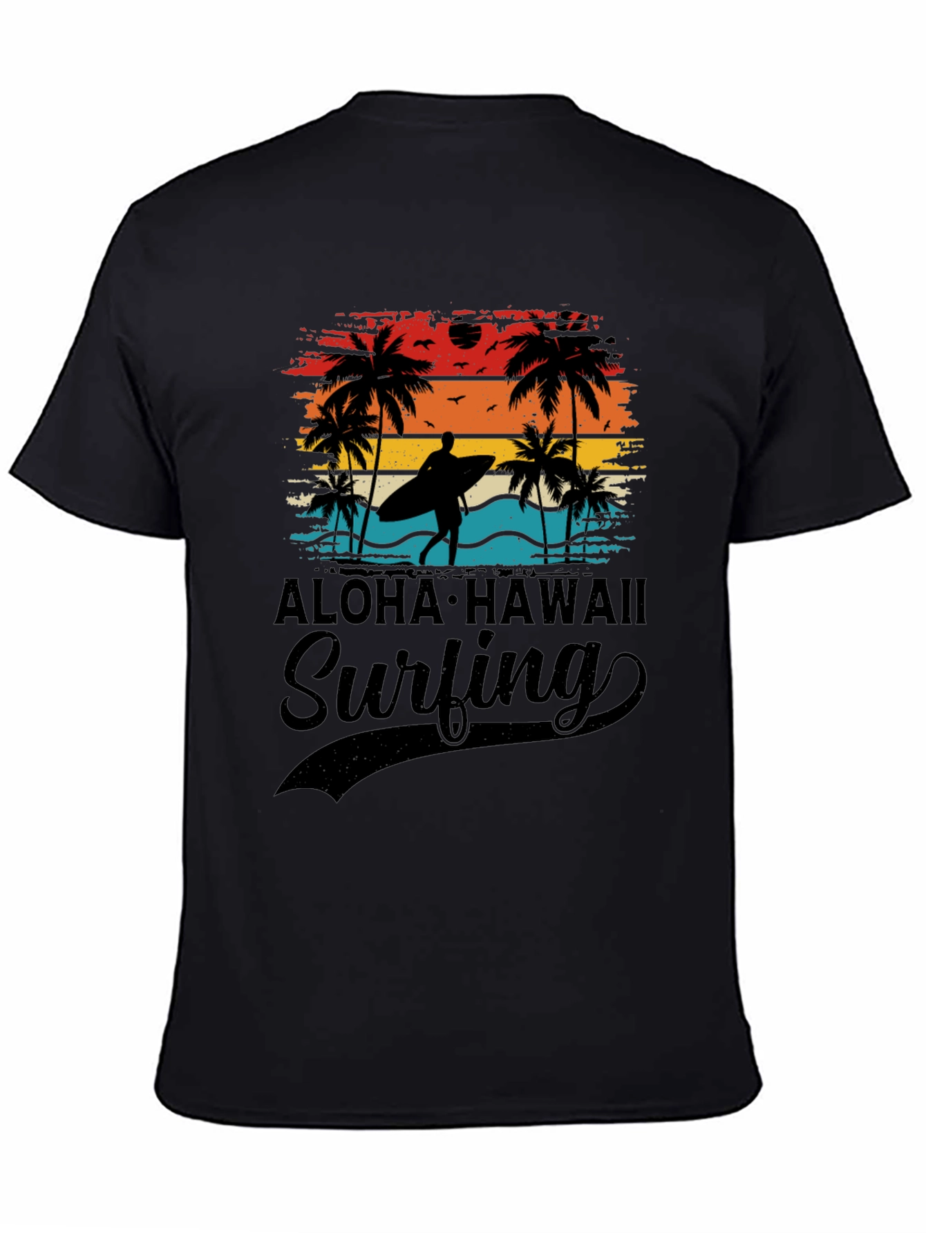 Aloha Hawaii Surfing T-Shirt Palm Tree Sunset Tee