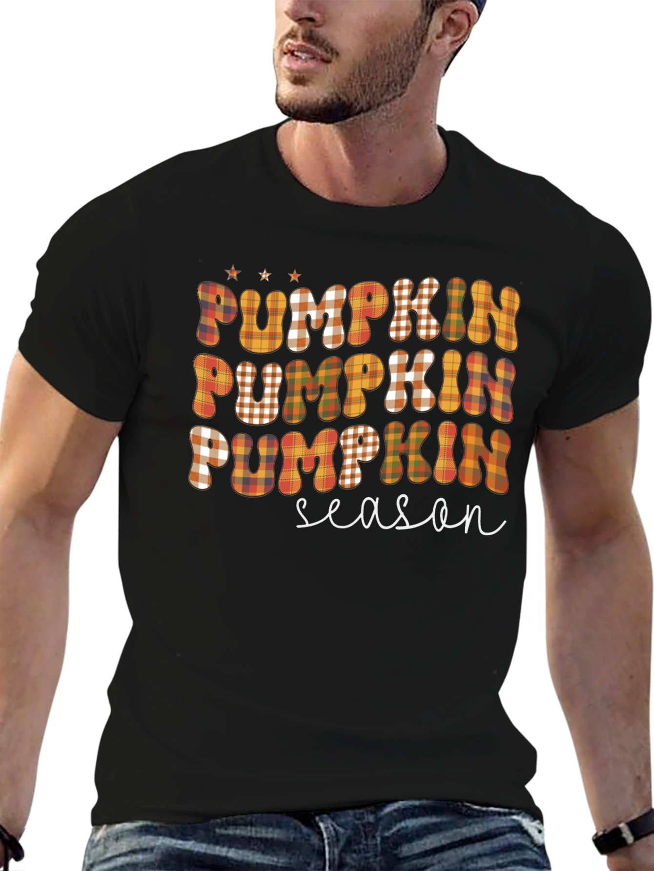 Pumpkin Season Plaid Graphic Tee - Fall Fashion