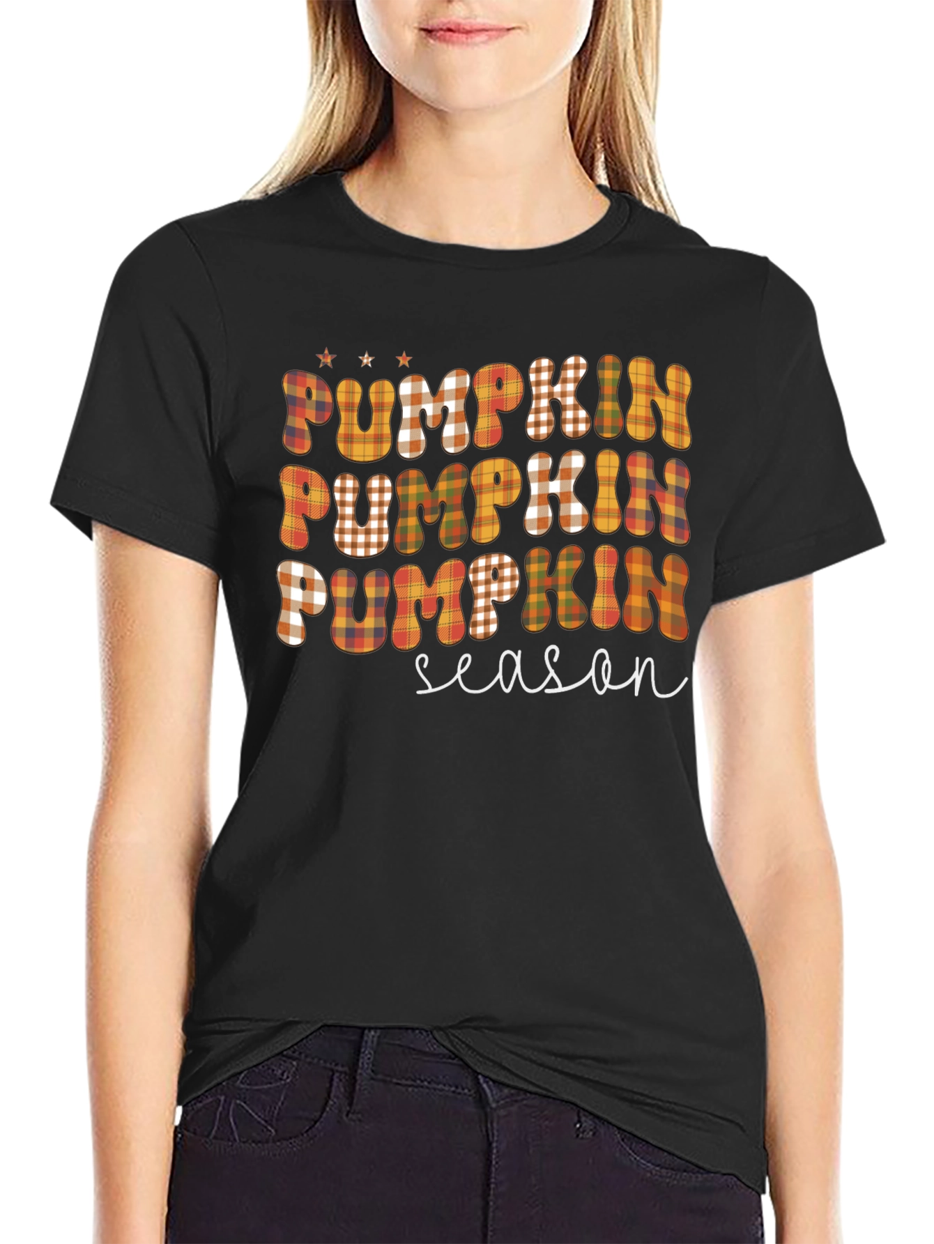 Pumpkin Season Plaid Graphic Tee - Fall Fashion