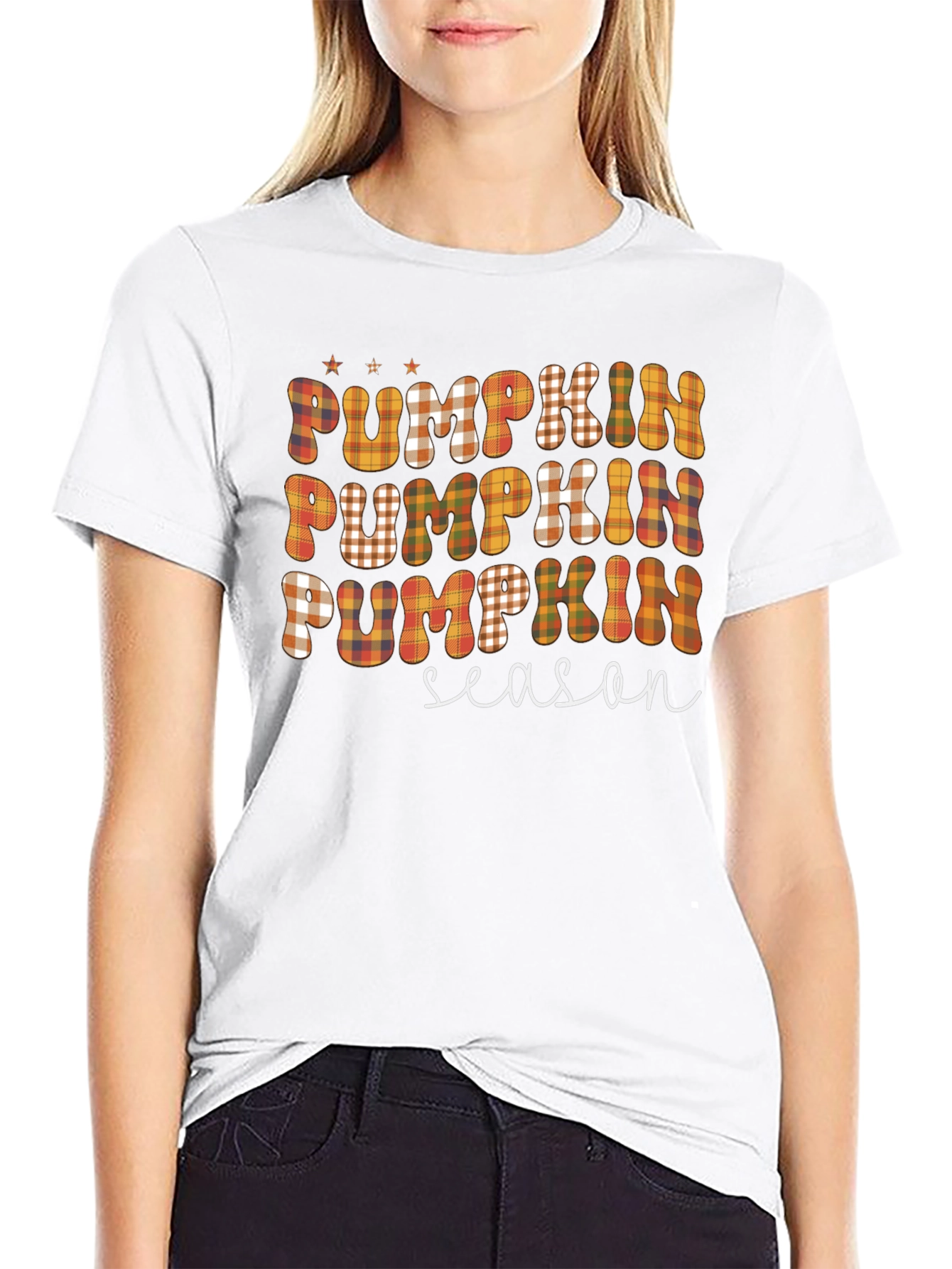 Pumpkin Season Plaid Graphic Tee - Fall Fashion