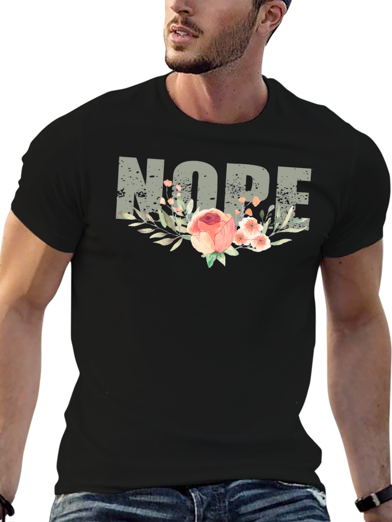 Nope Floral Graphic T-Shirt - Unisex Relaxed Fit