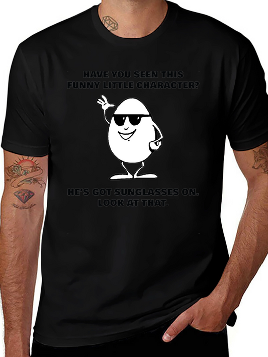 Funny Egg Character Graphic T-Shirt - Black