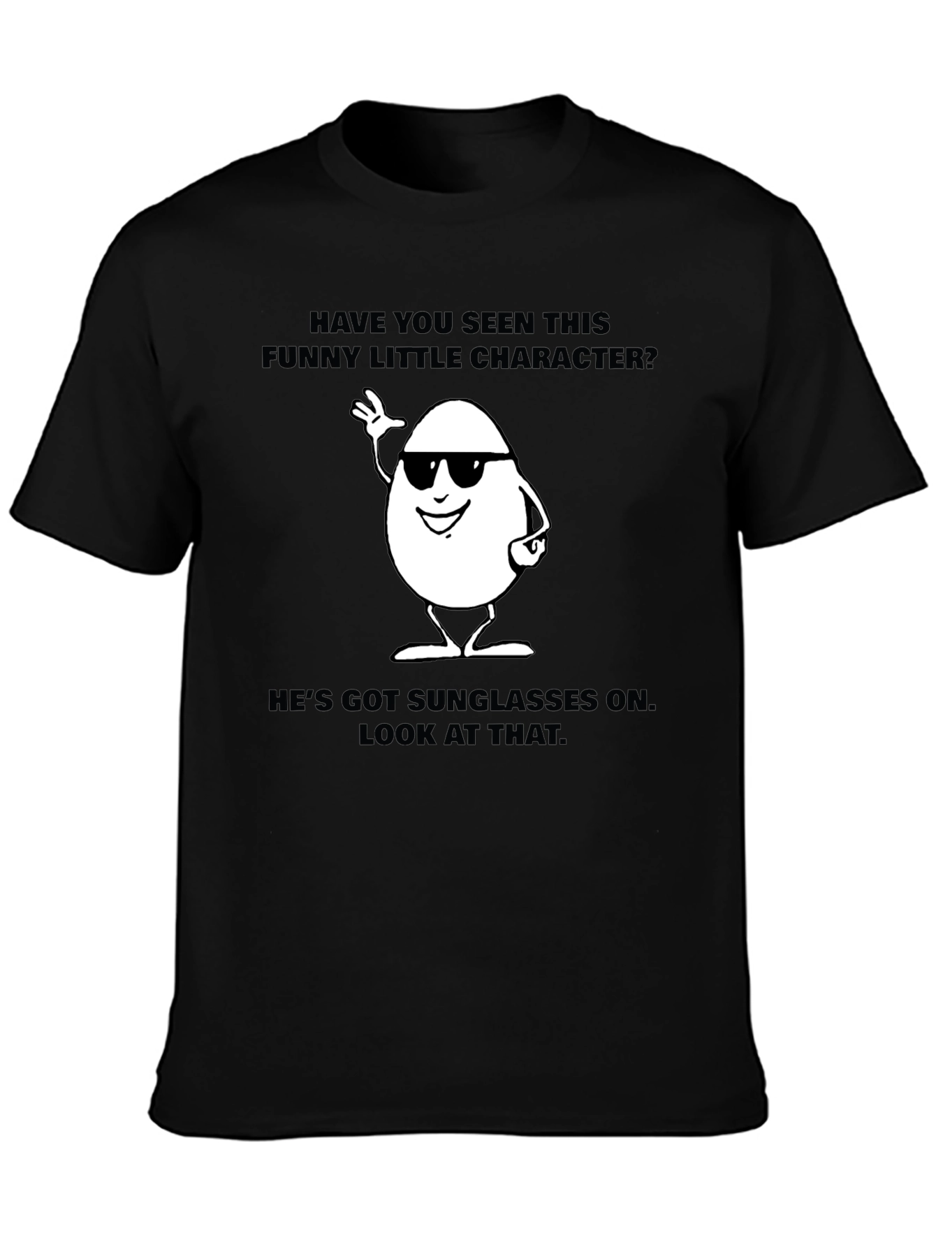 Funny Egg Character Graphic T-Shirt - Black