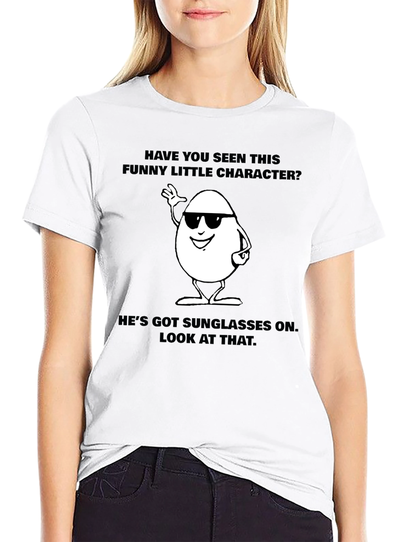 Funny Egg Character Graphic T-Shirt - Black