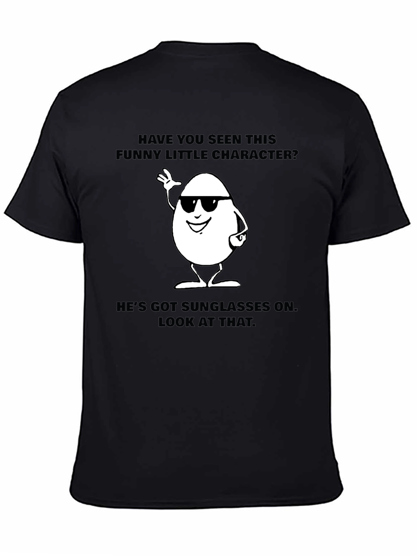 Funny Egg Character Graphic T-Shirt - Black