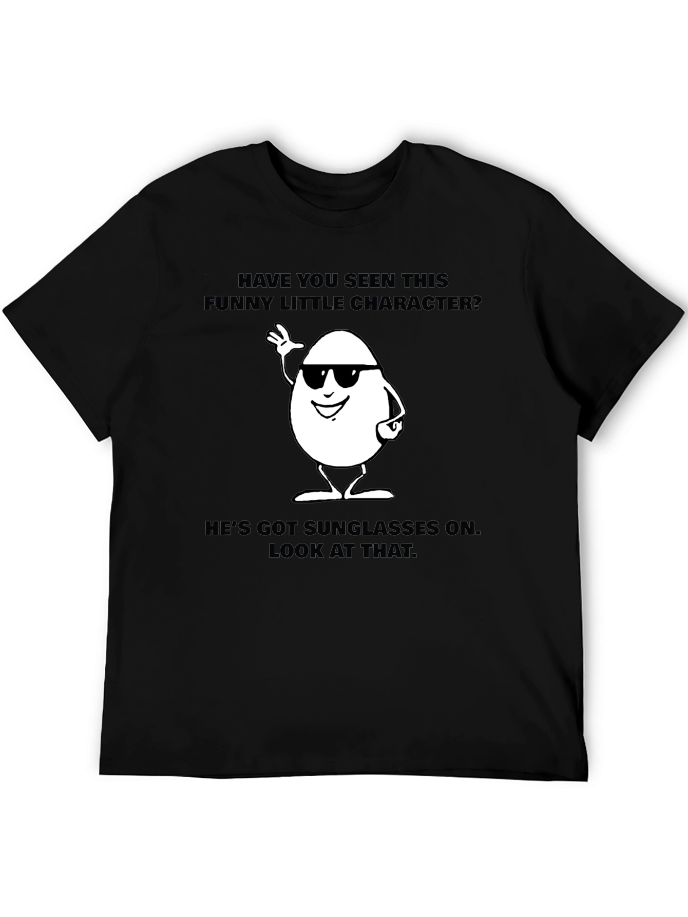 Funny Egg Character Graphic T-Shirt - Black