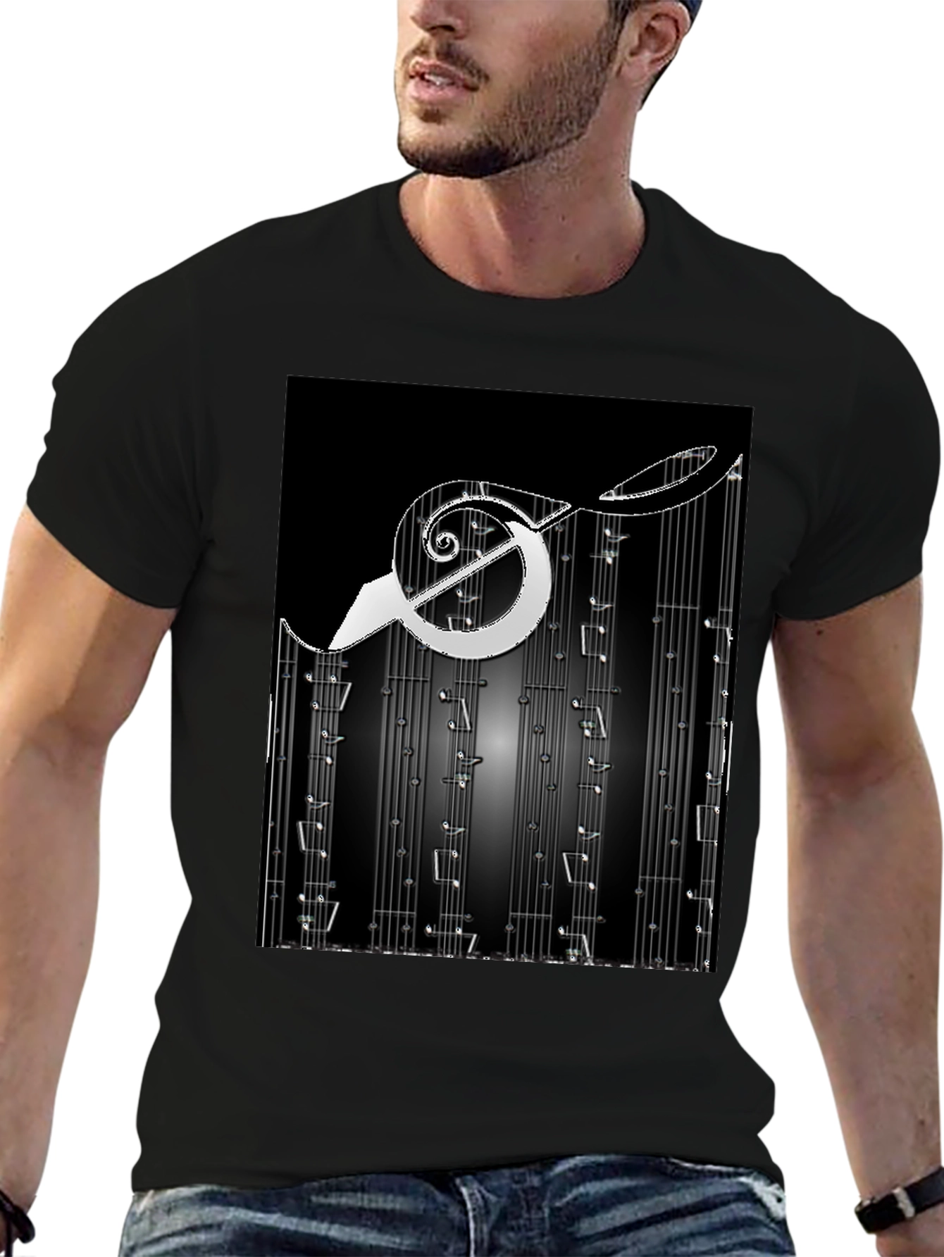 Music Note Graphic Print Black T-Shirt