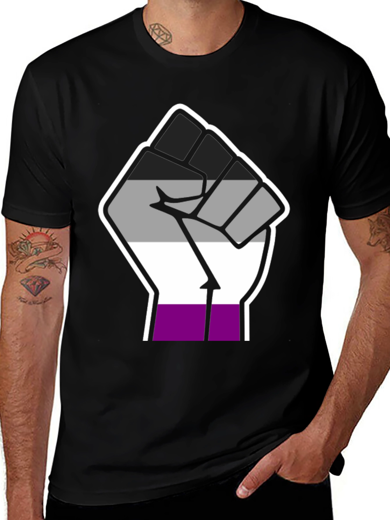 Asexual Pride Fist Black T-Shirt