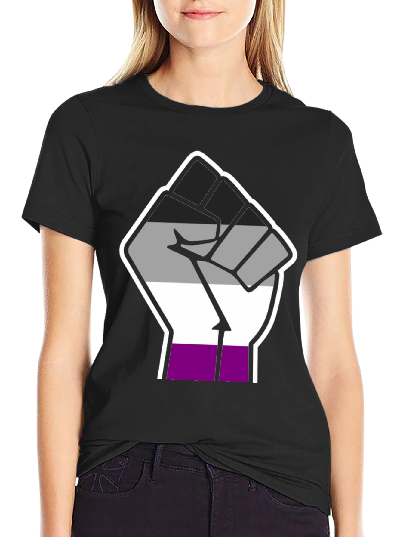 Asexual Pride Fist Black T-Shirt