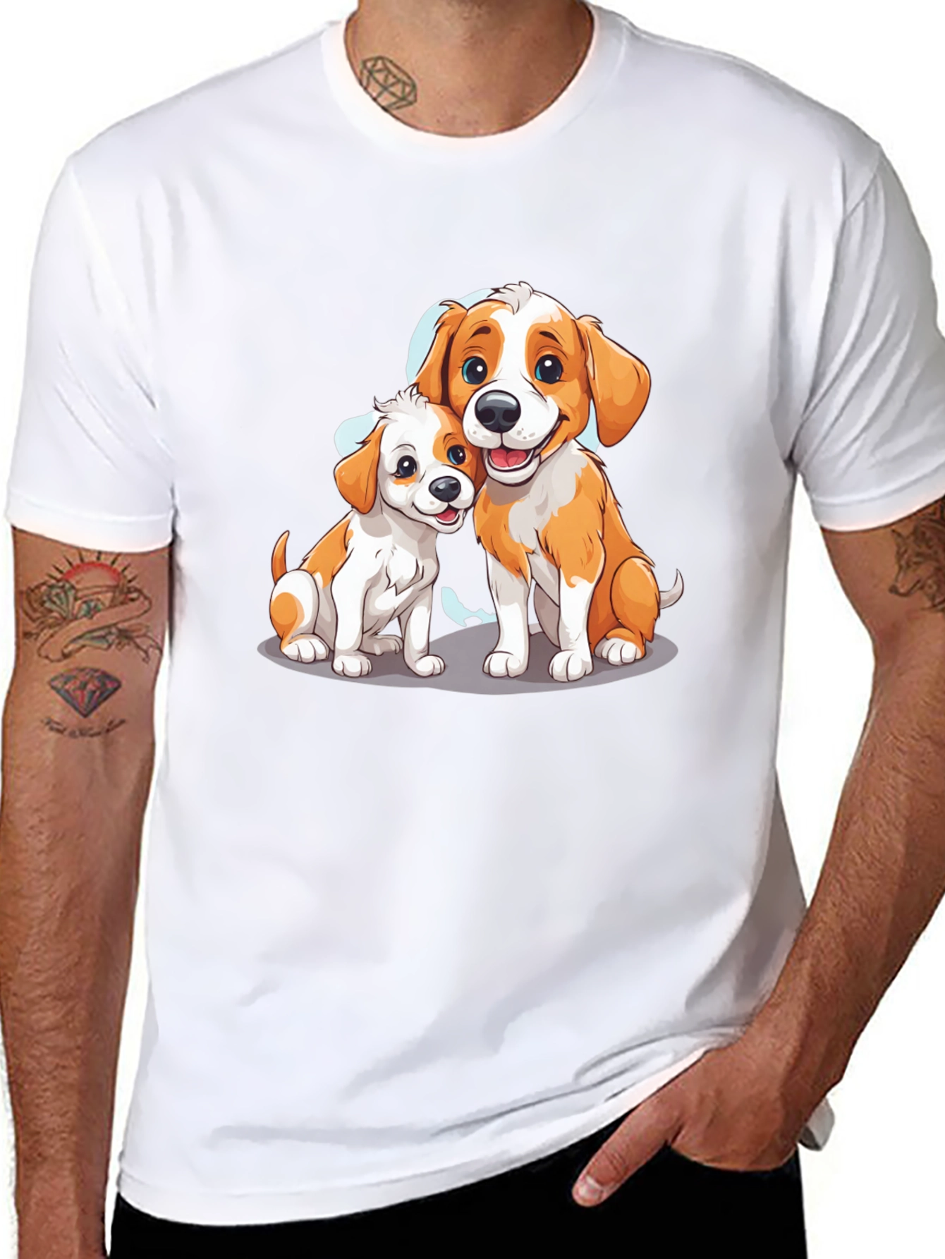 Cute Cartoon Dogs Graphic Tee - Black