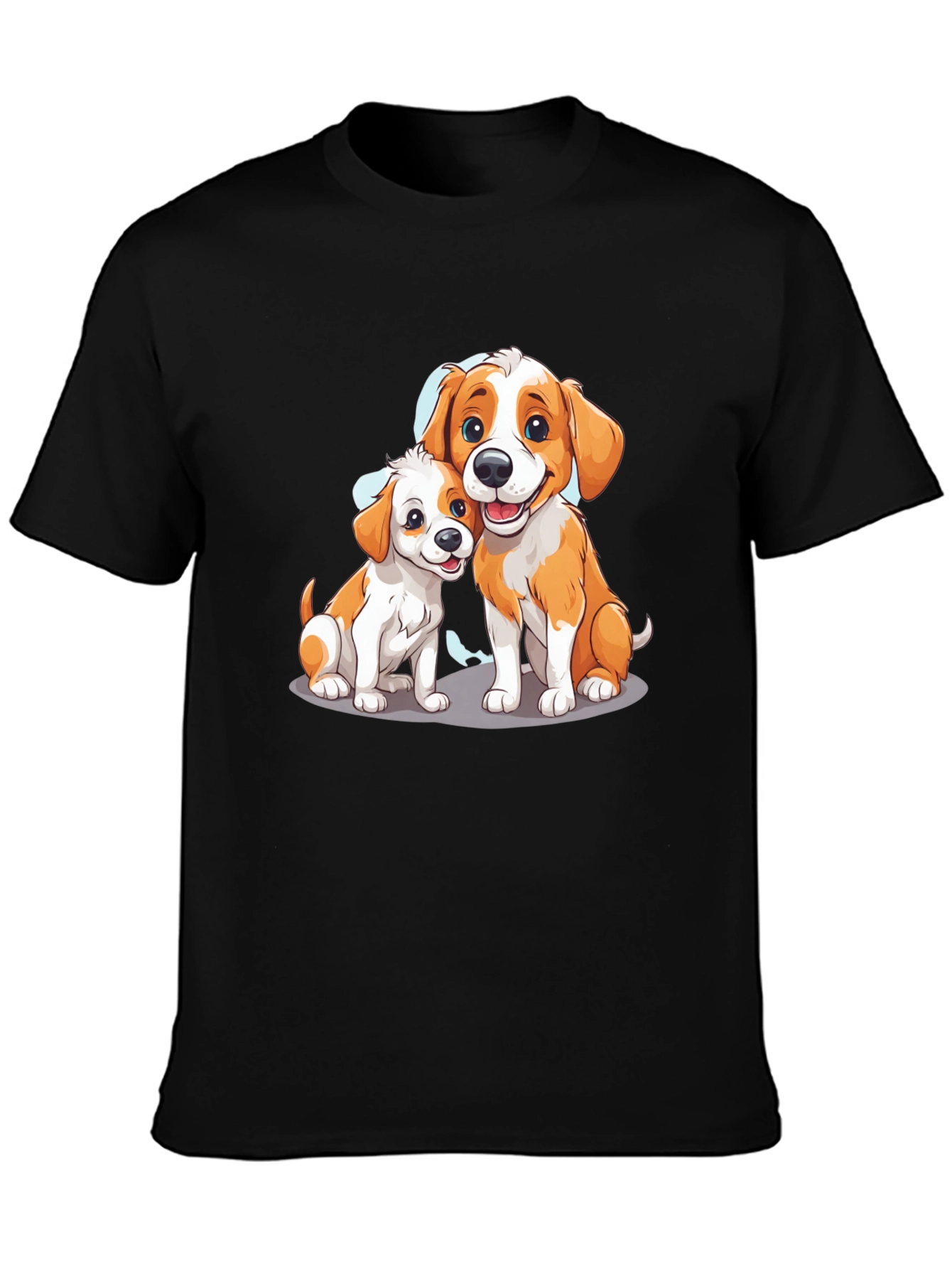 Cute Cartoon Dogs Graphic Tee - Black