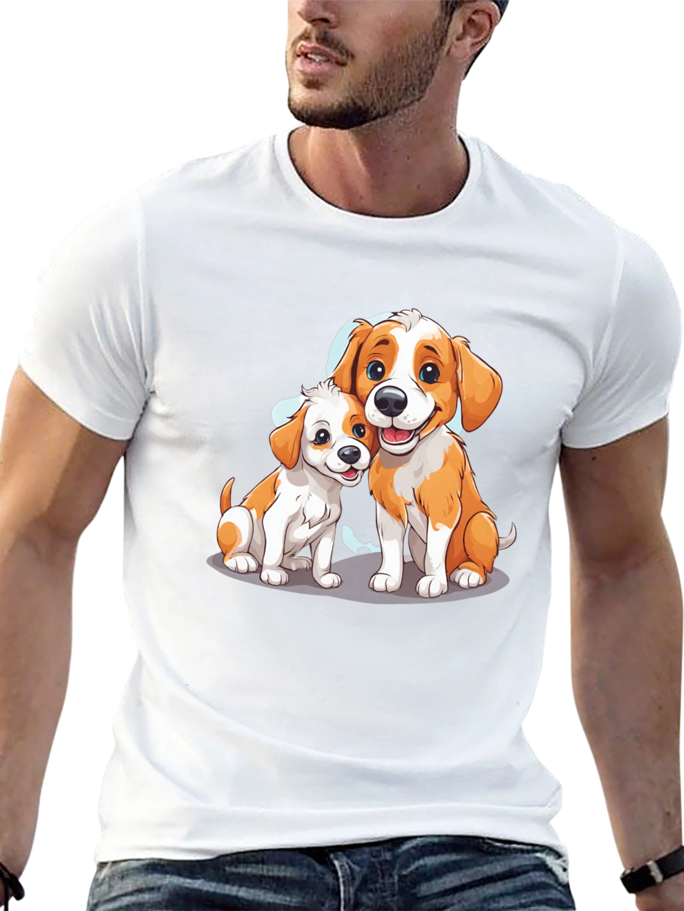 Cute Cartoon Dogs Graphic Tee - Black