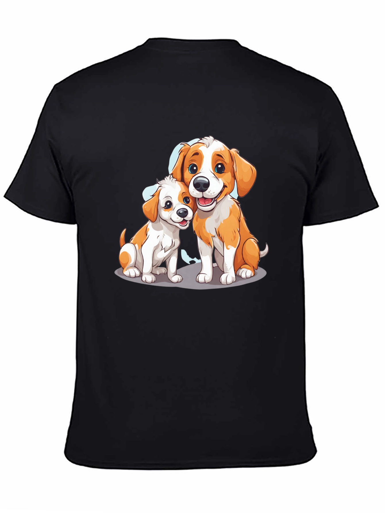 Cute Cartoon Dogs Graphic Tee - Black