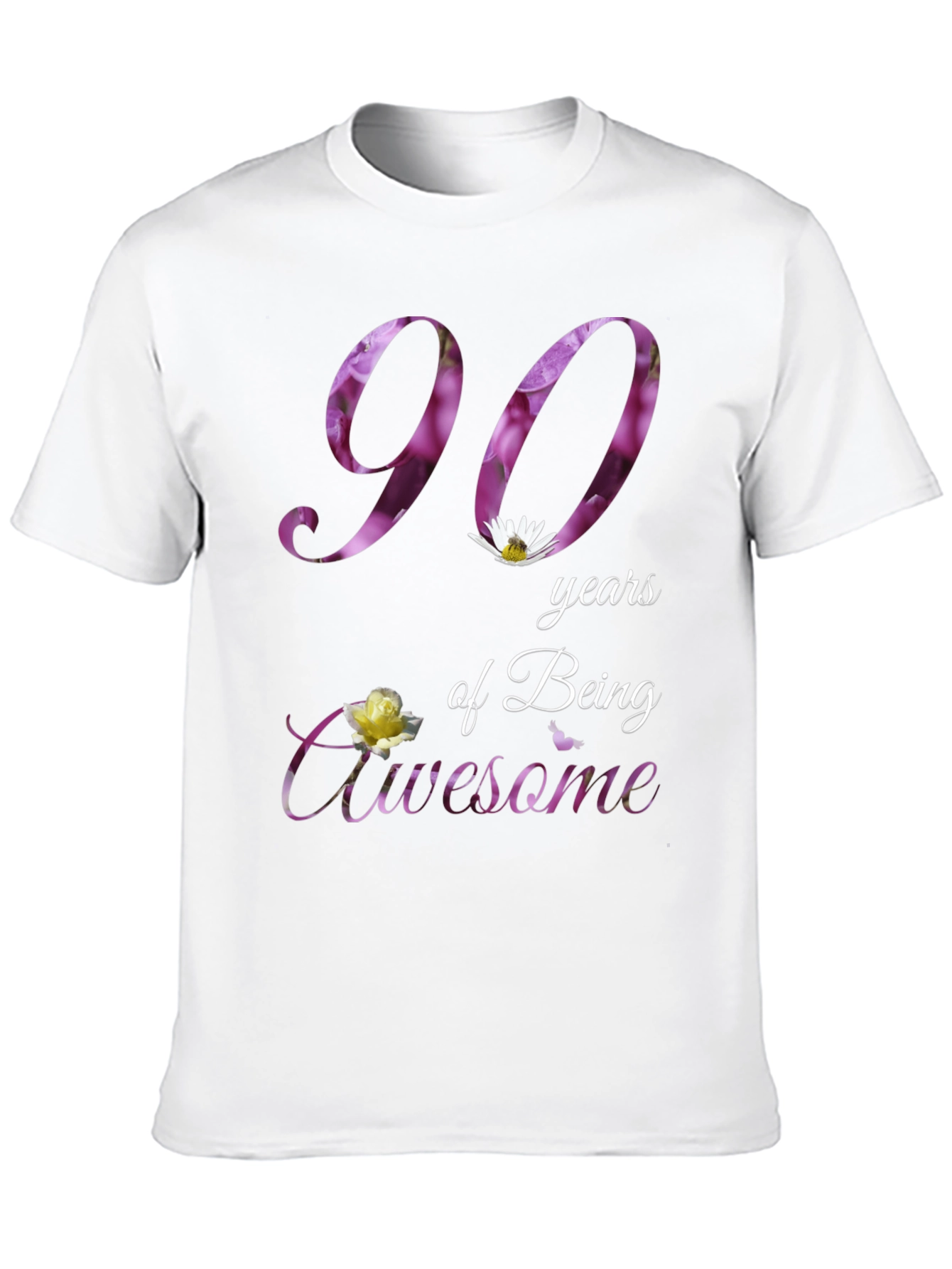 90th Birthday Floral T-Shirt - Awesome Ninety Years!
