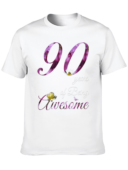 90th Birthday Floral T-Shirt - Awesome Ninety Years!