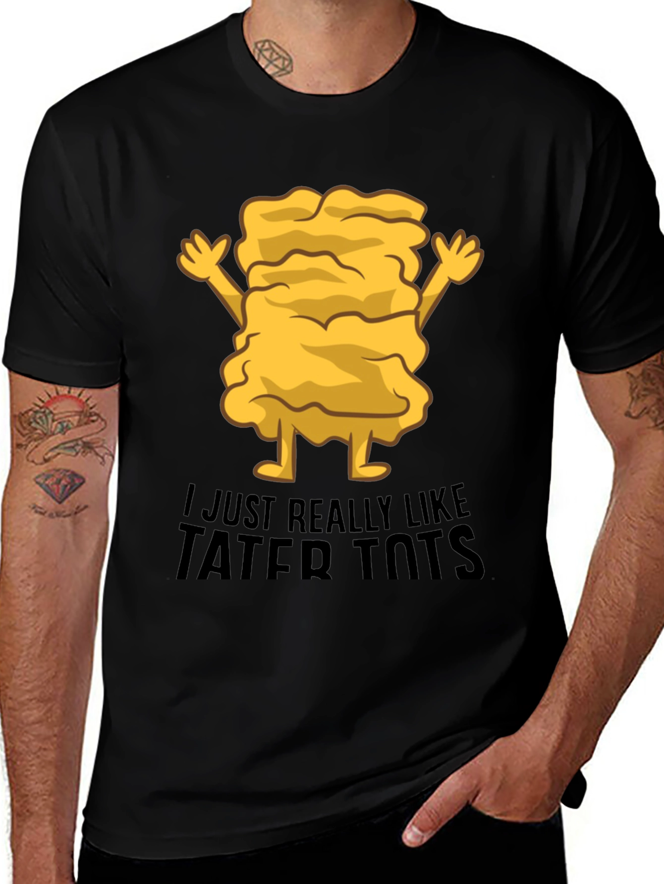 Funny Tater Tots Graphic Black T-Shirt