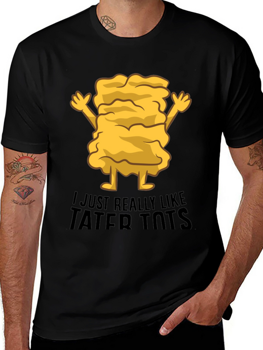 Funny Tater Tots Graphic Black T-Shirt