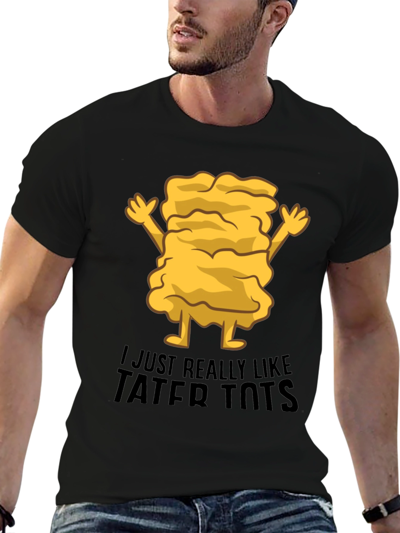 Funny Tater Tots Graphic Black T-Shirt