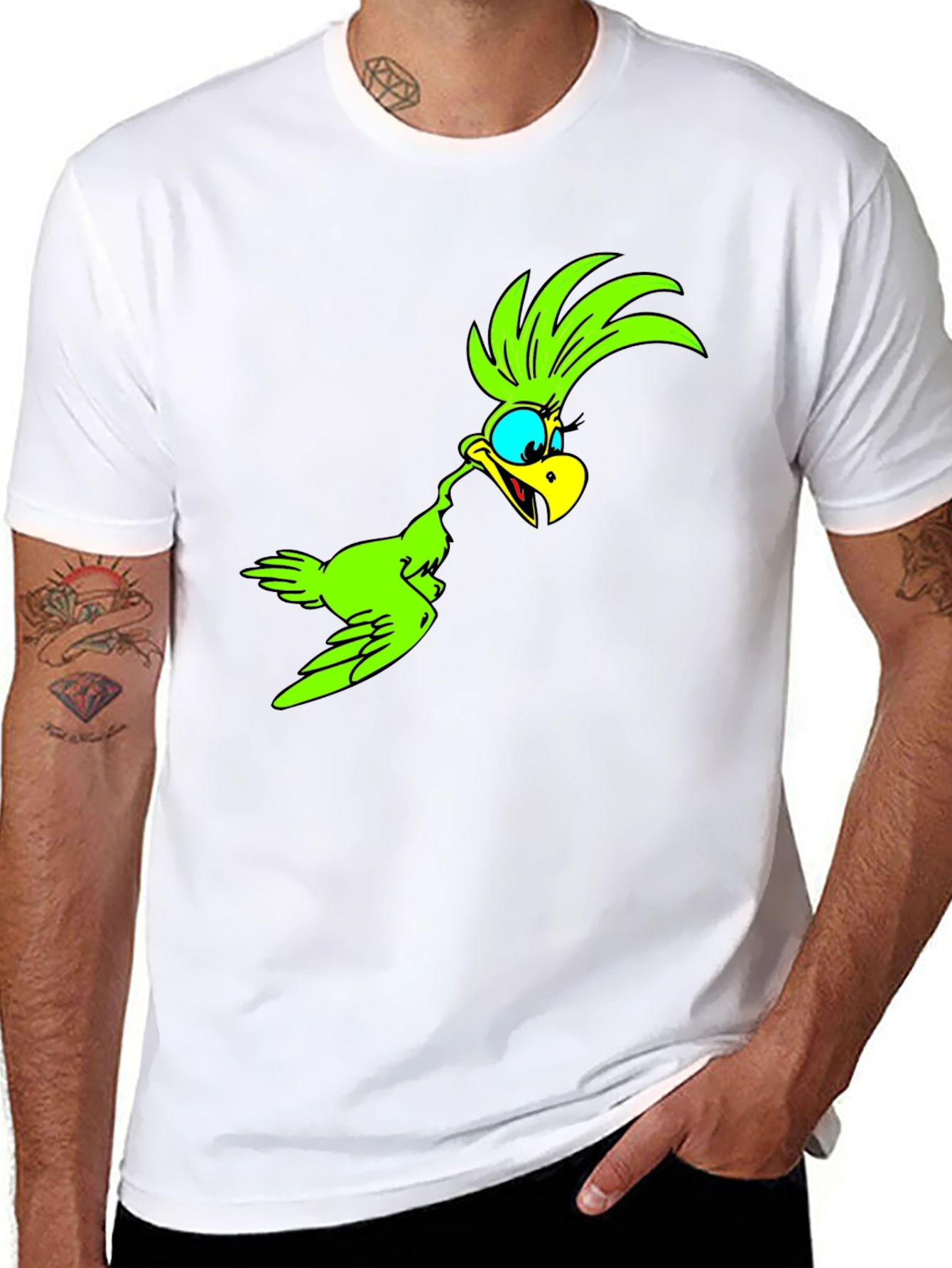 Cartoon Bird Graphic Tee - Black Unisex T-Shirt