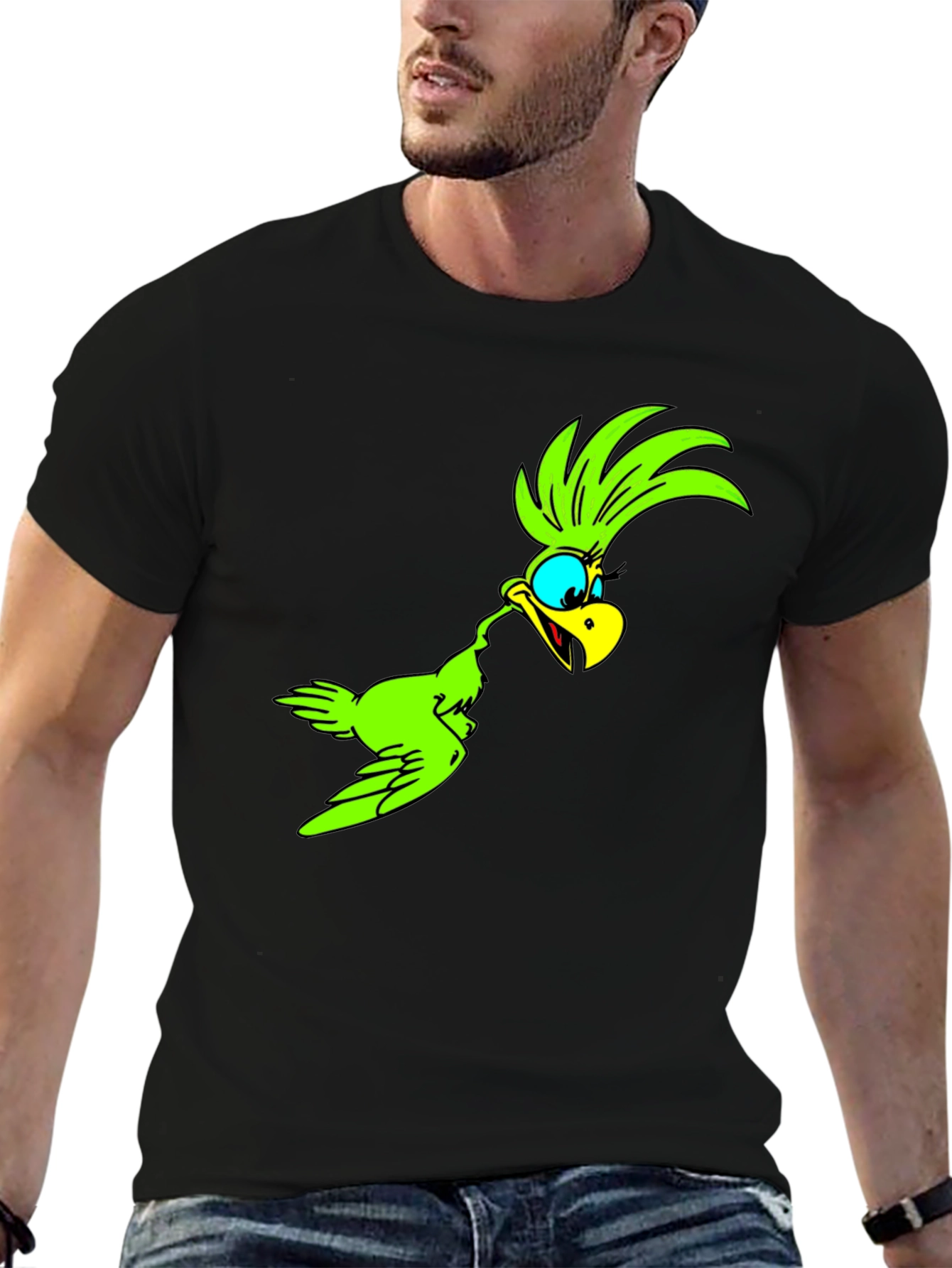 Cartoon Bird Graphic Tee - Black Unisex T-Shirt