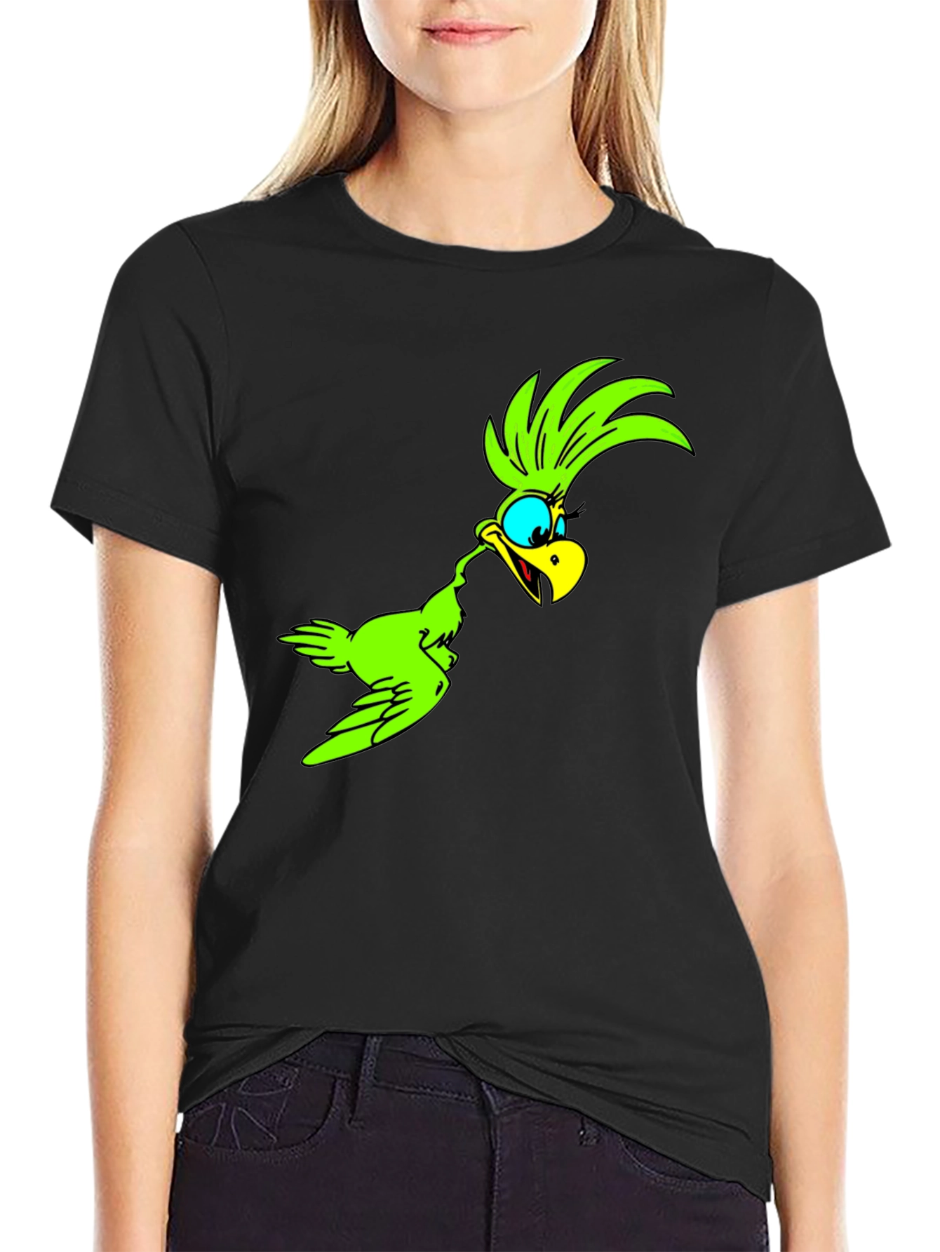 Cartoon Bird Graphic Tee - Black Unisex T-Shirt