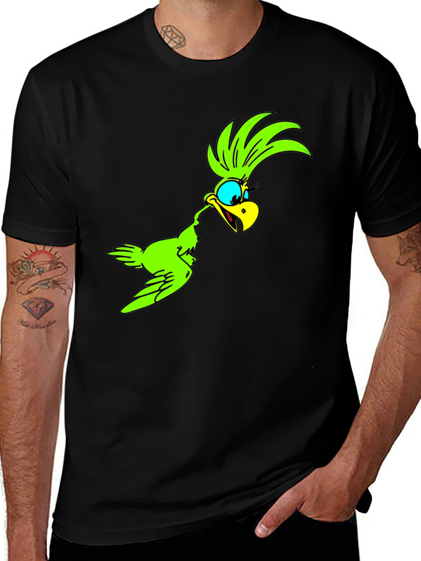 Cartoon Bird Graphic Tee - Black Unisex T-Shirt