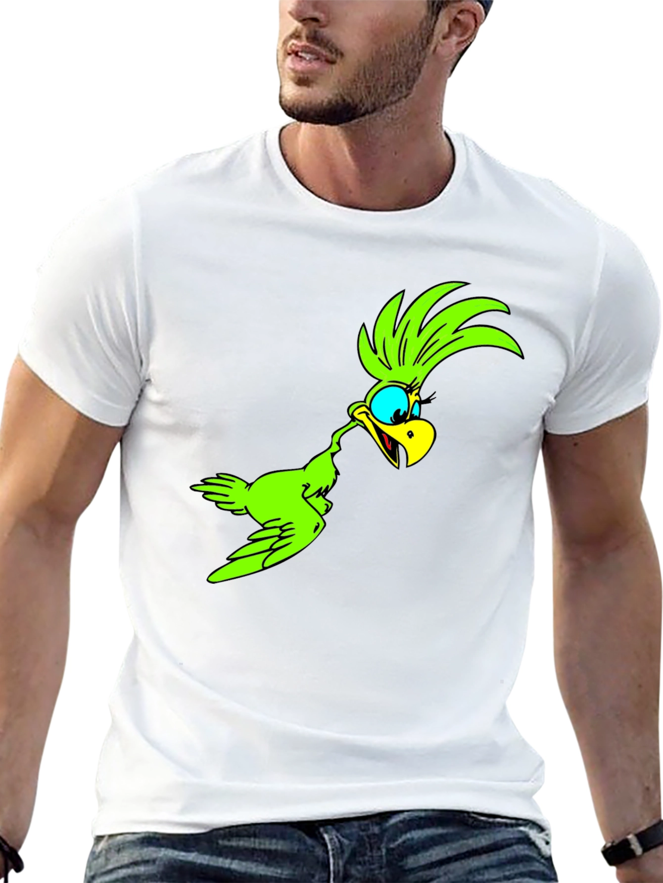 Cartoon Bird Graphic Tee - Black Unisex T-Shirt