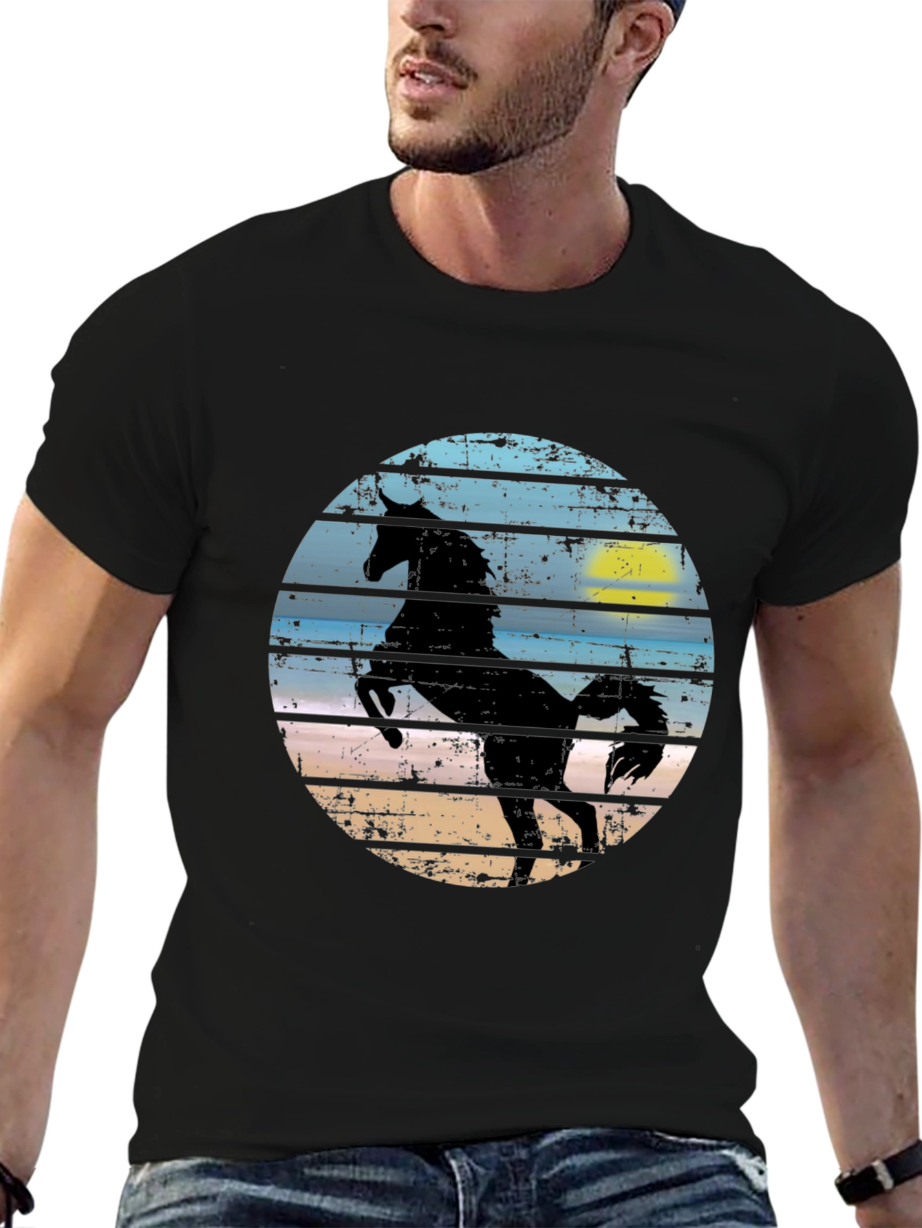 Horse Silhouette Graphic Tee - Mens Black T-Shirt