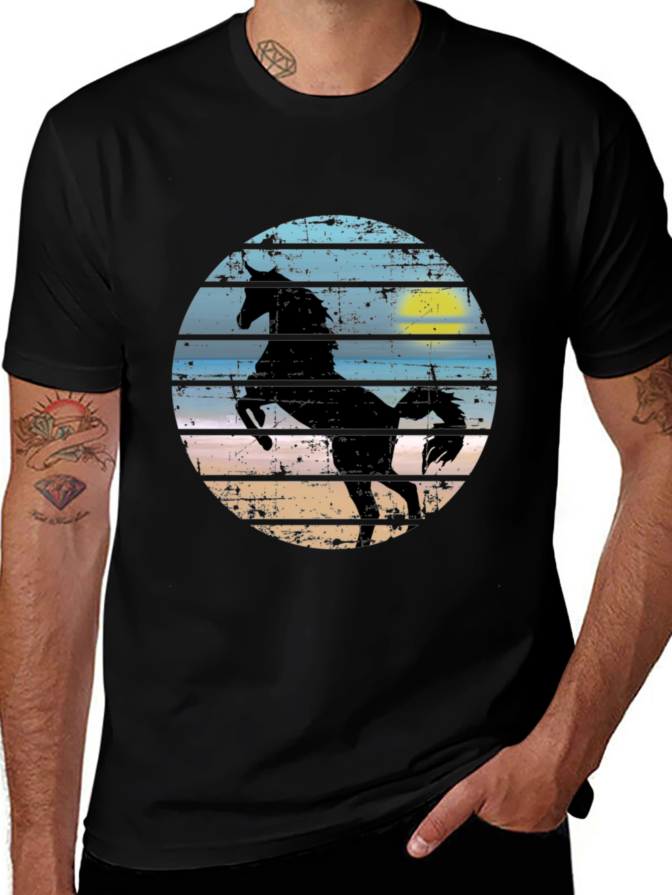 Horse Silhouette Graphic Tee - Mens Black T-Shirt