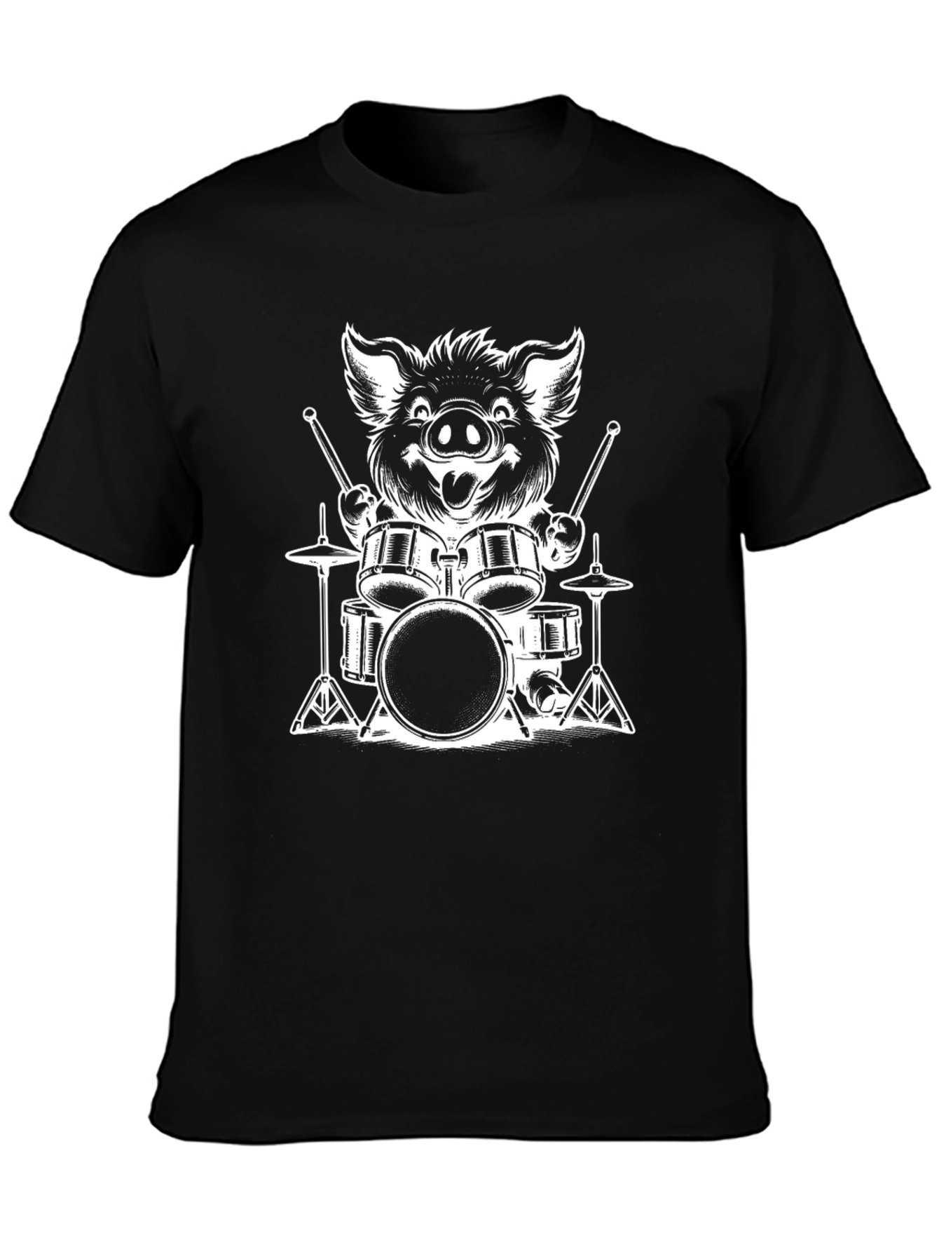 Boar Drummer Graphic T-Shirt - Black Cotton Tee
