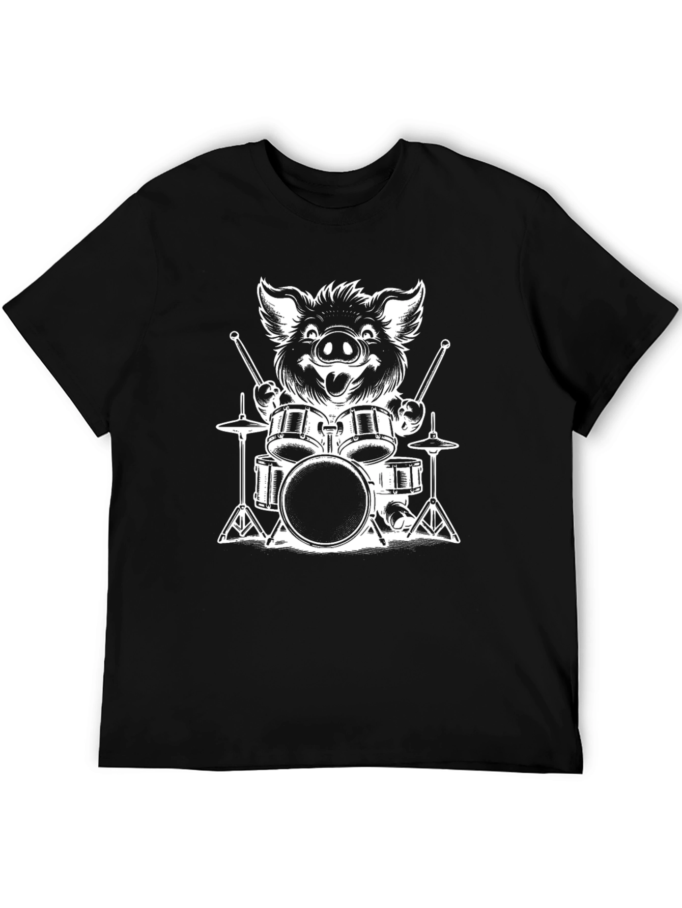 Boar Drummer Graphic T-Shirt - Black Cotton Tee