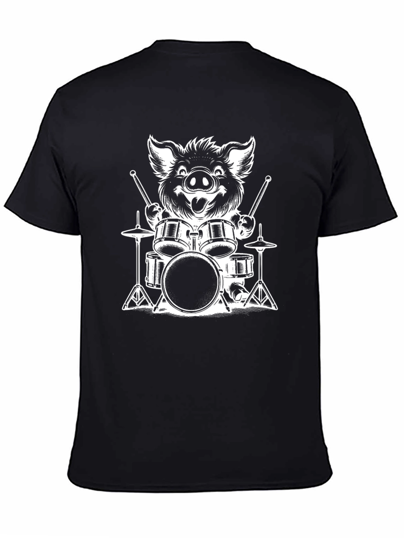 Boar Drummer Graphic T-Shirt - Black Cotton Tee