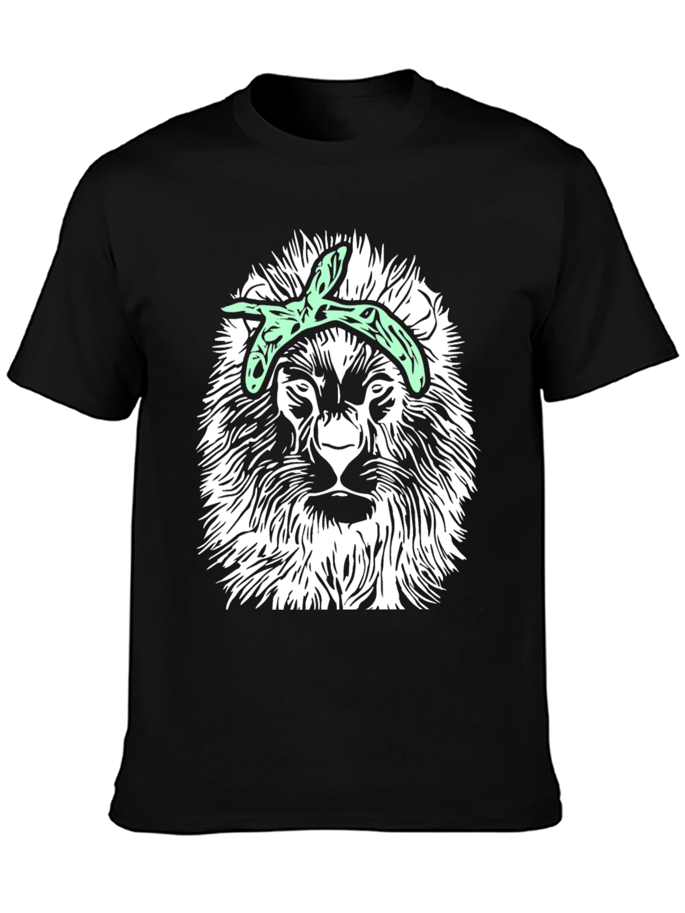 Lion Graphic Tee with Bandana - Black Casual T-Shirt