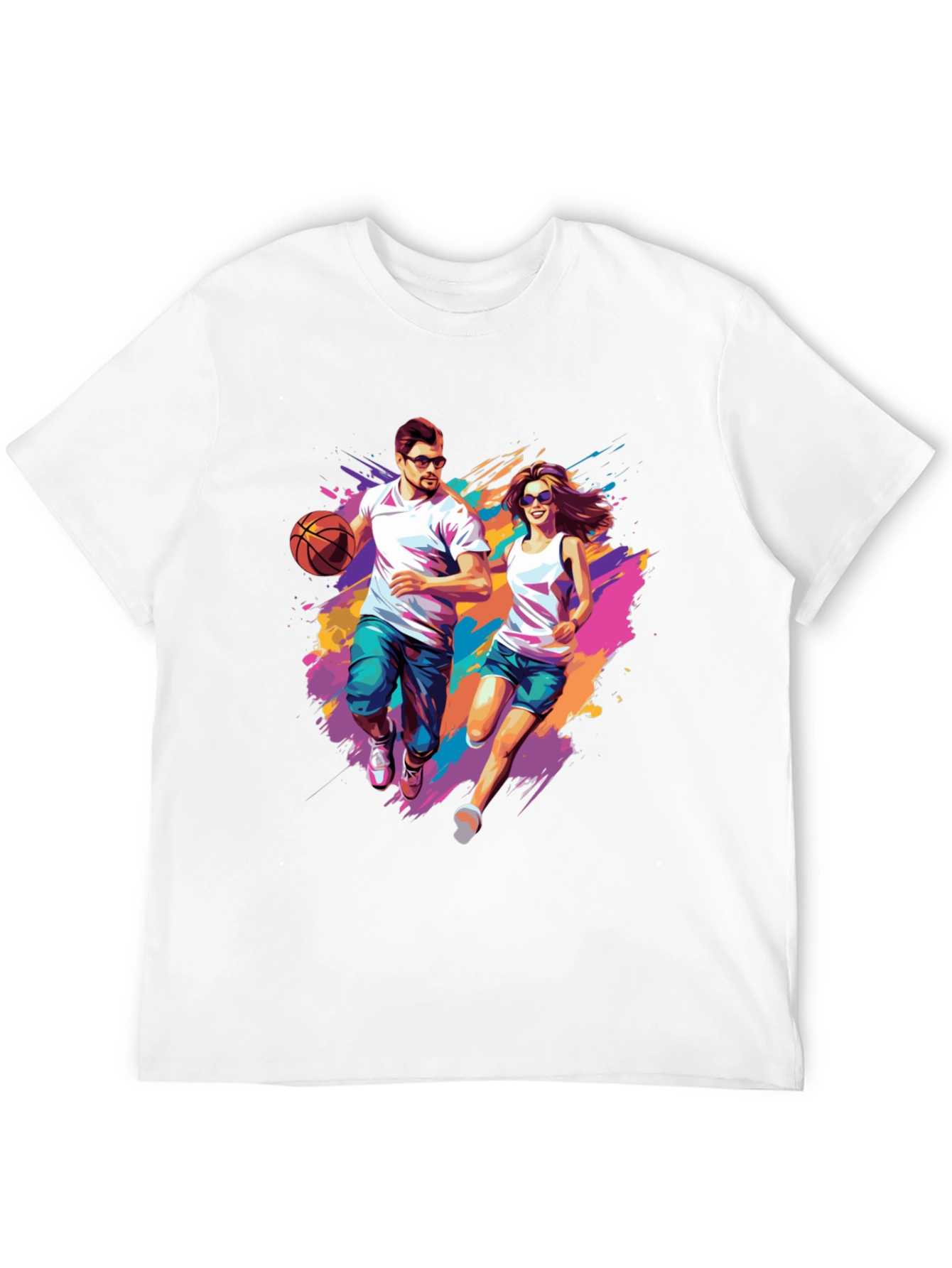 Couple Running Graphic T-Shirt - Black