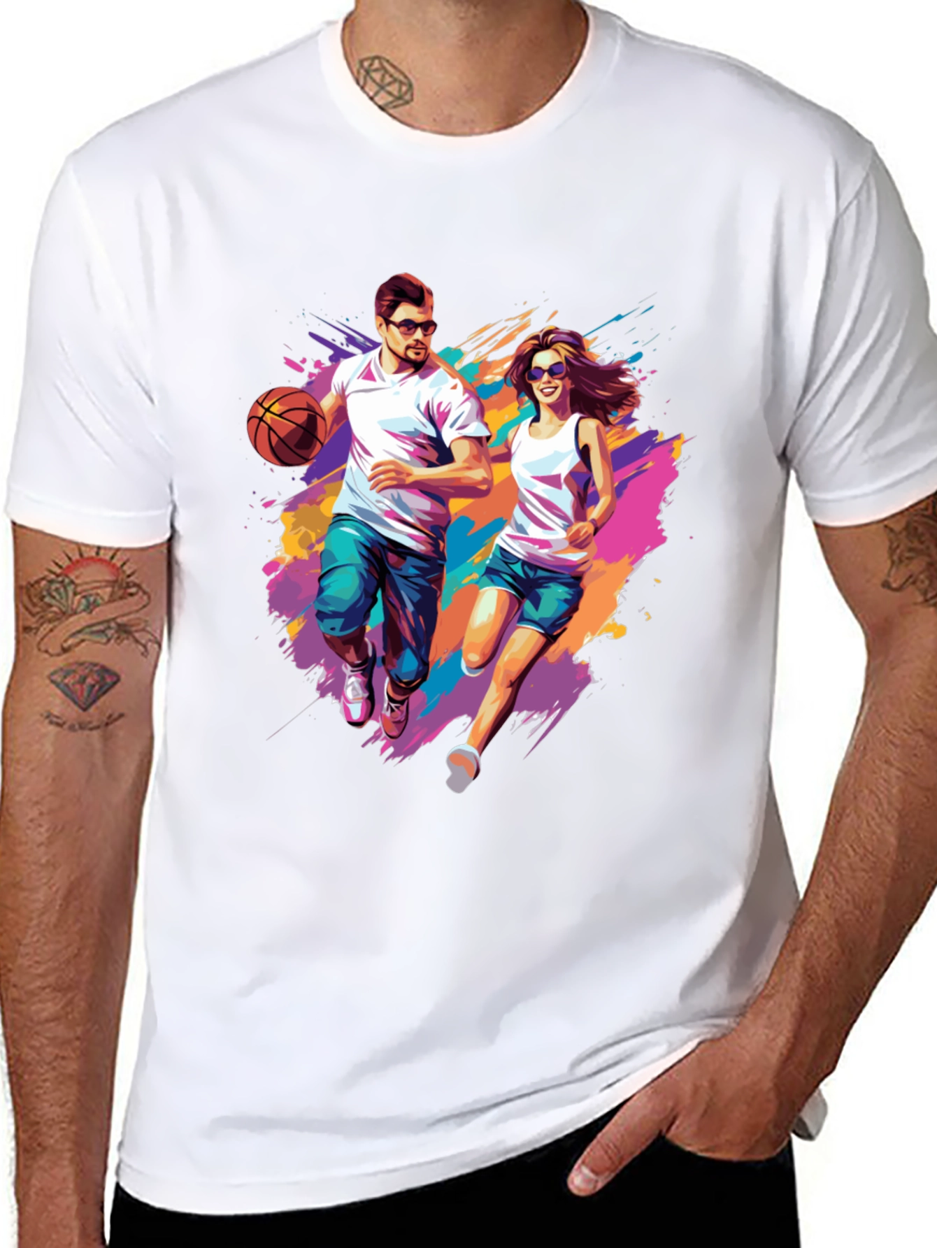 Couple Running Graphic T-Shirt - Black