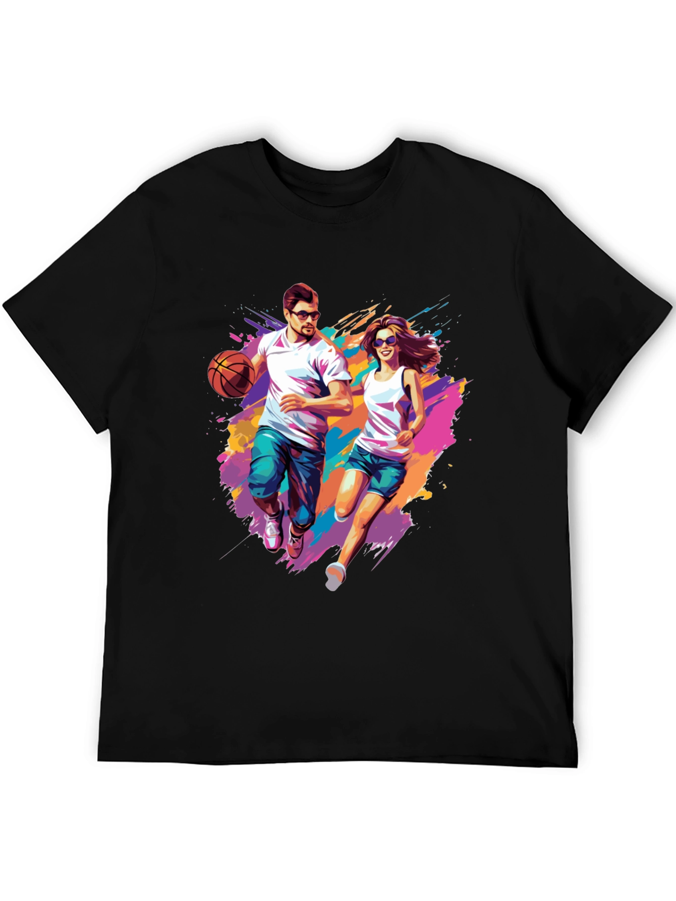 Couple Running Graphic T-Shirt - Black