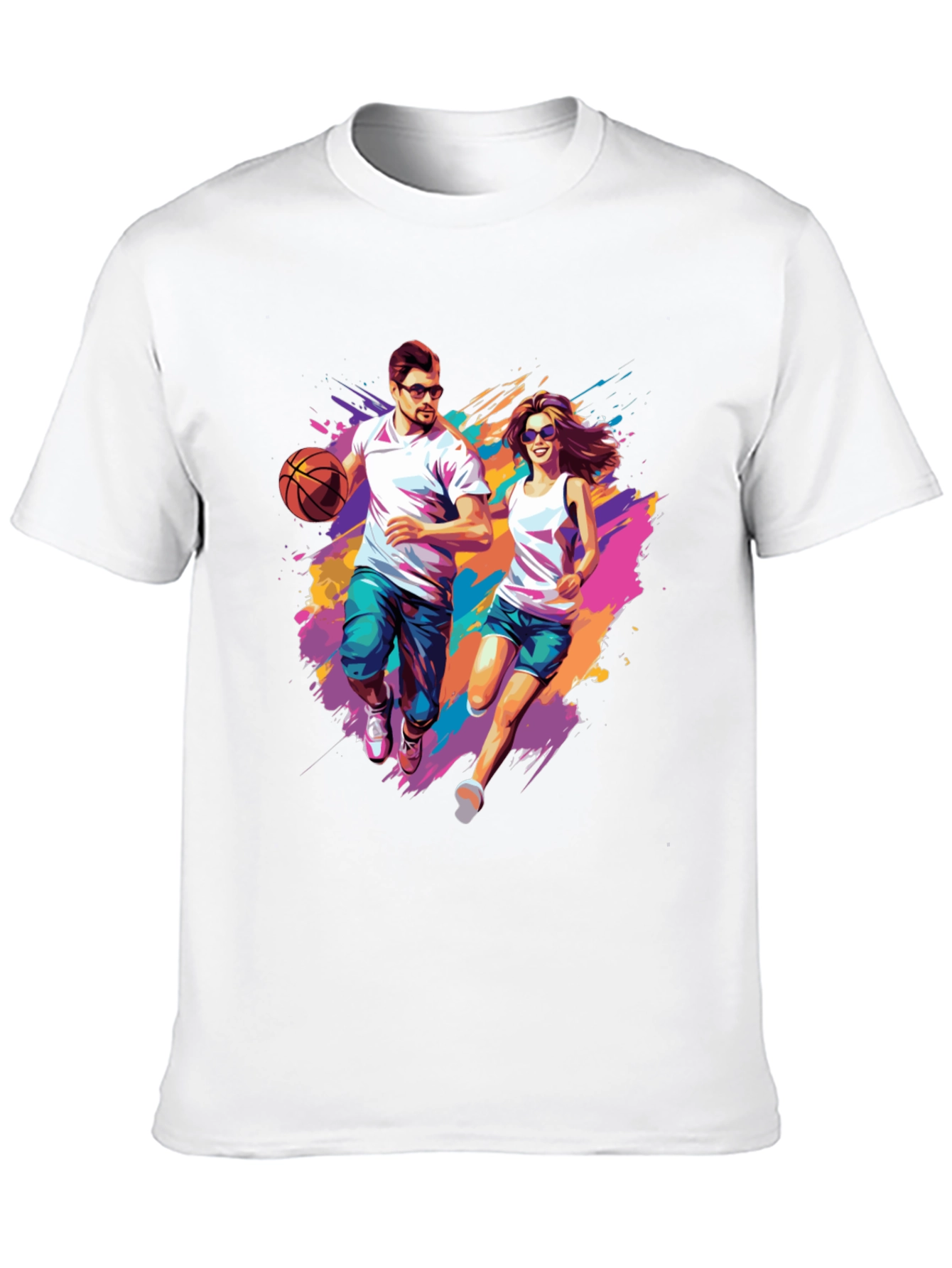 Couple Running Graphic T-Shirt - Black