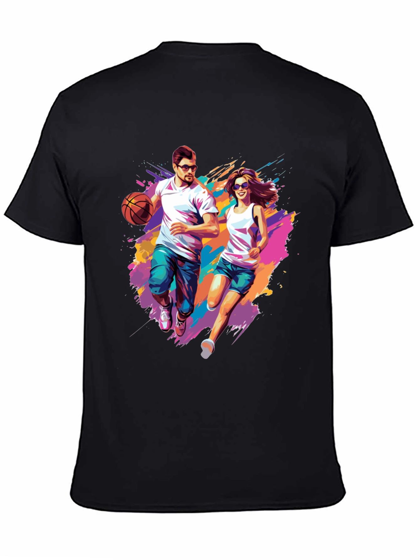 Couple Running Graphic T-Shirt - Black