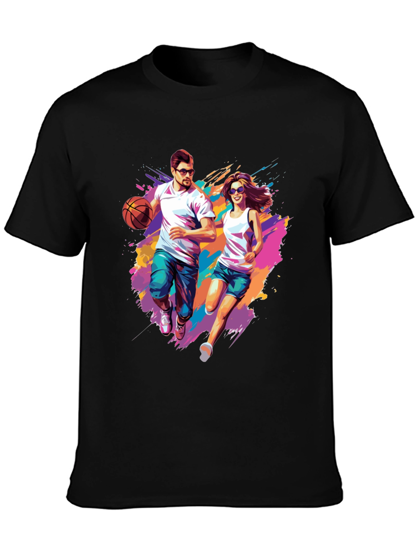 Couple Running Graphic T-Shirt - Black