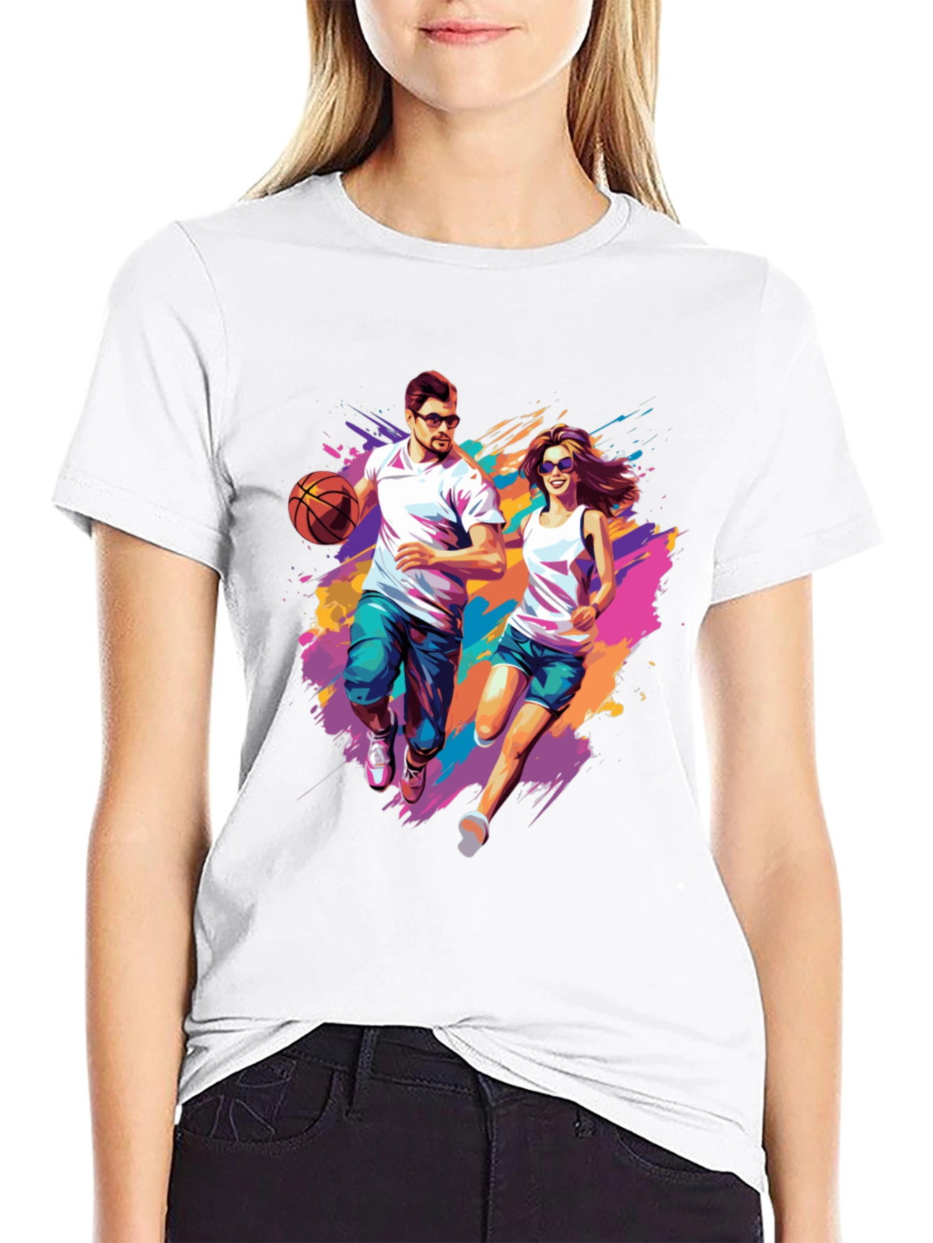 Couple Running Graphic T-Shirt - Black