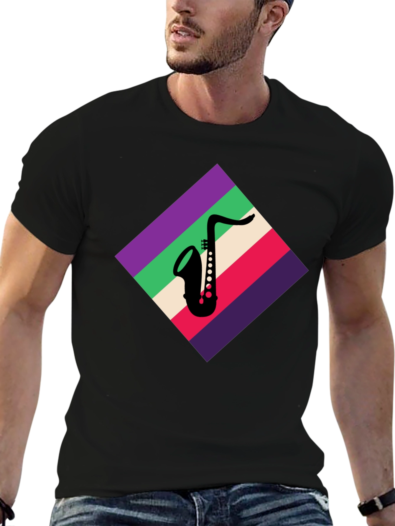 Saxophone Graphic Tee - Retro Music Lover Shirt