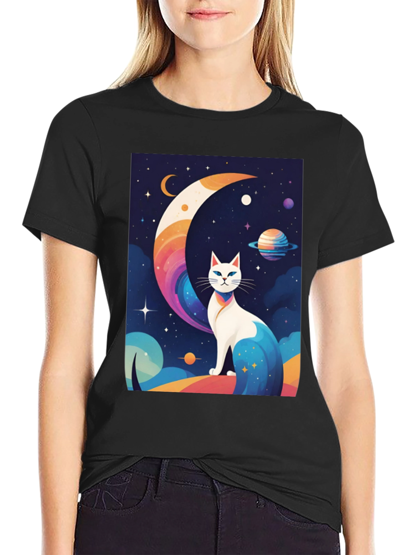 Cosmic Cat T-Shirt - Unique Galaxy Design