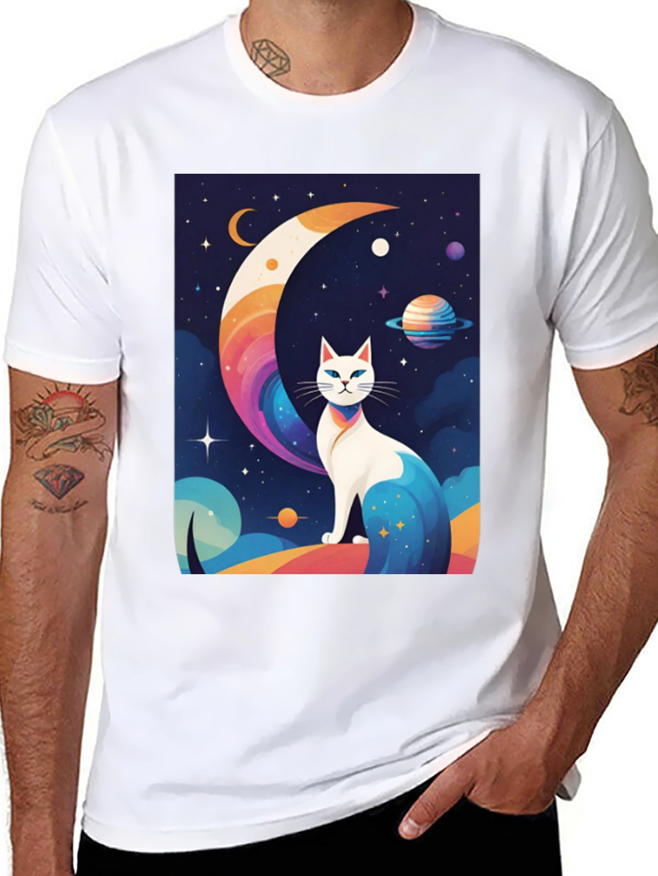 Cosmic Cat T-Shirt - Unique Galaxy Design