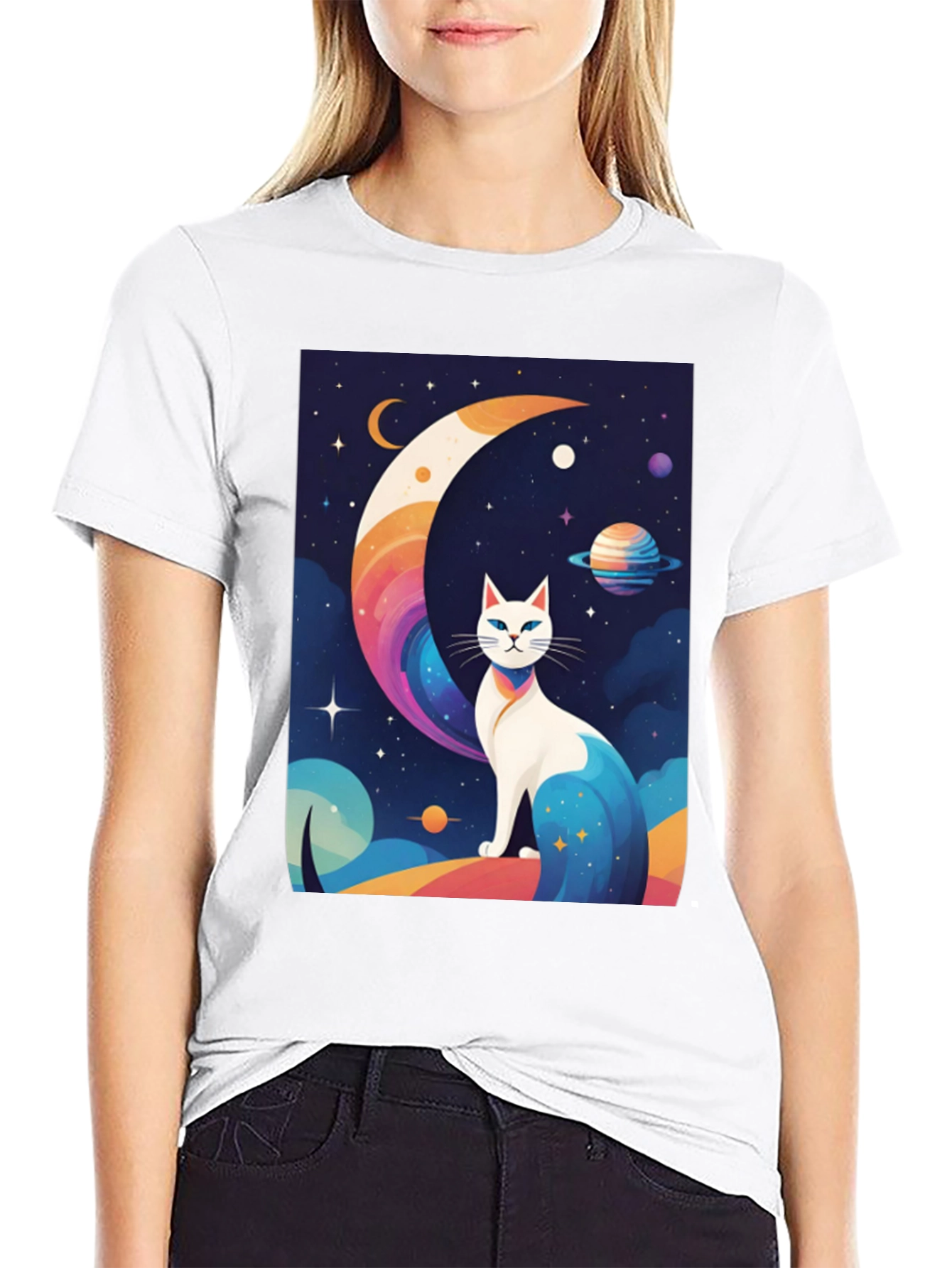 Cosmic Cat T-Shirt - Unique Galaxy Design
